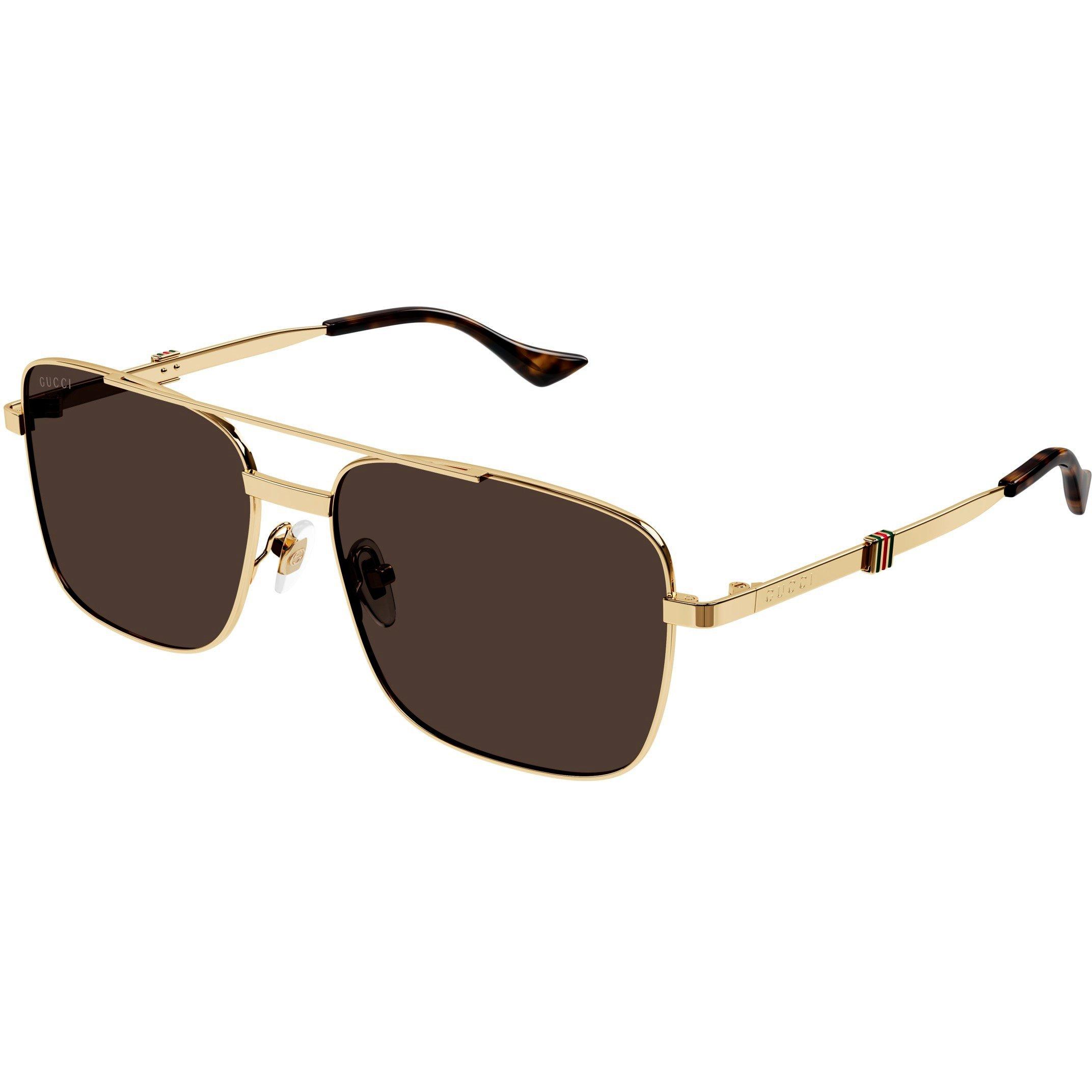 Gold/Brown - Gucci - Web Pattern Sunglasses - 7