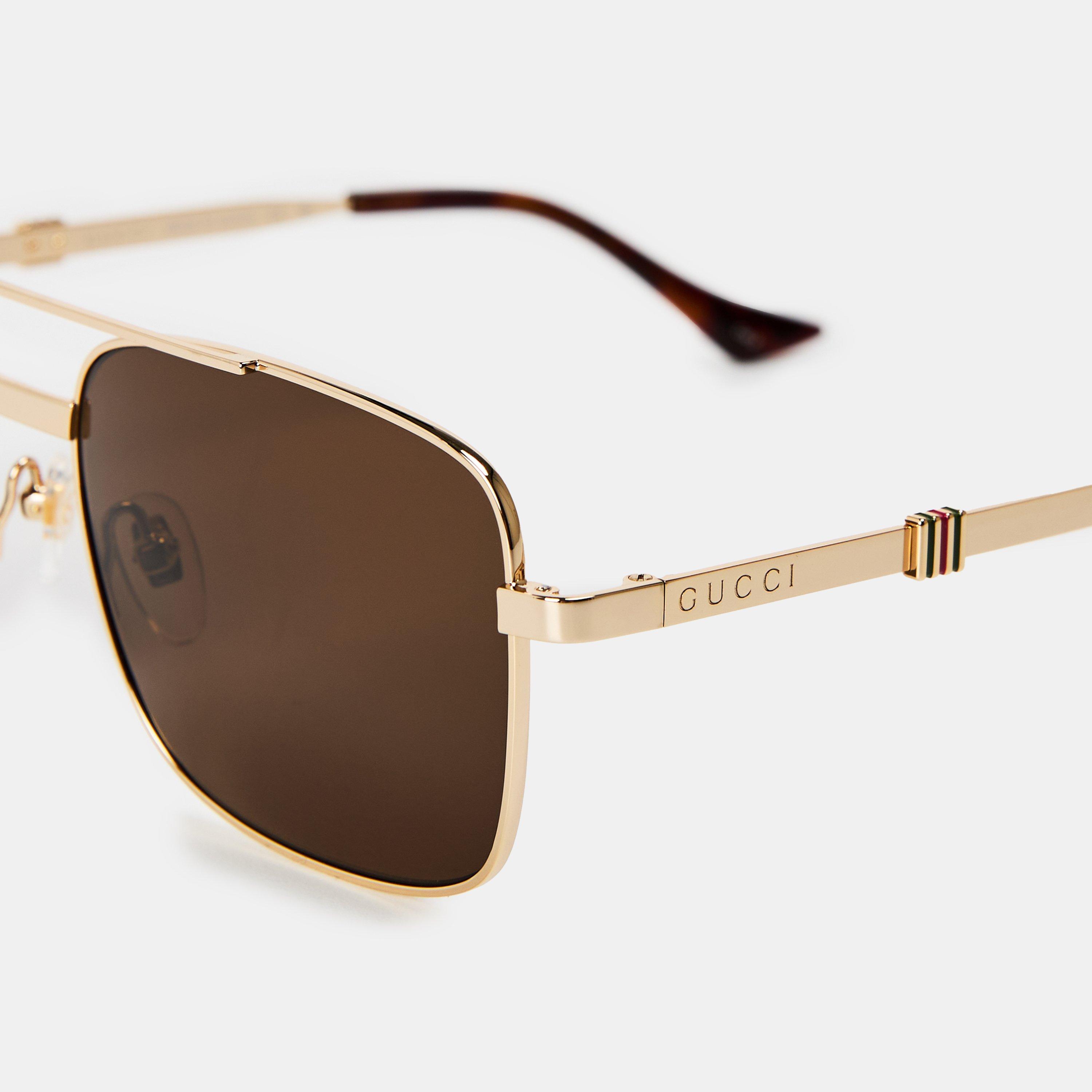 Gold/Brown - Gucci - Web Pattern Sunglasses - 4