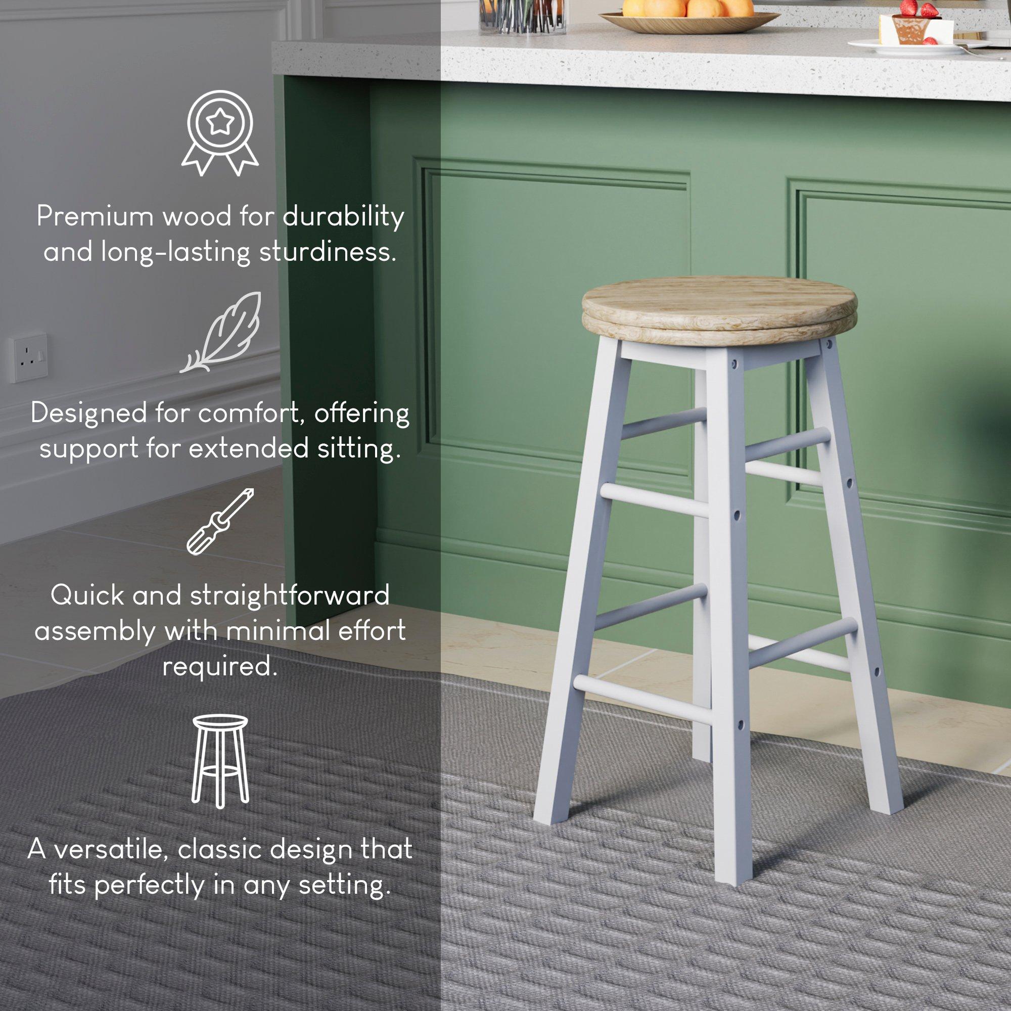 White - Lassic - Chef Vida Wooden Revolving Bar Stool - 3