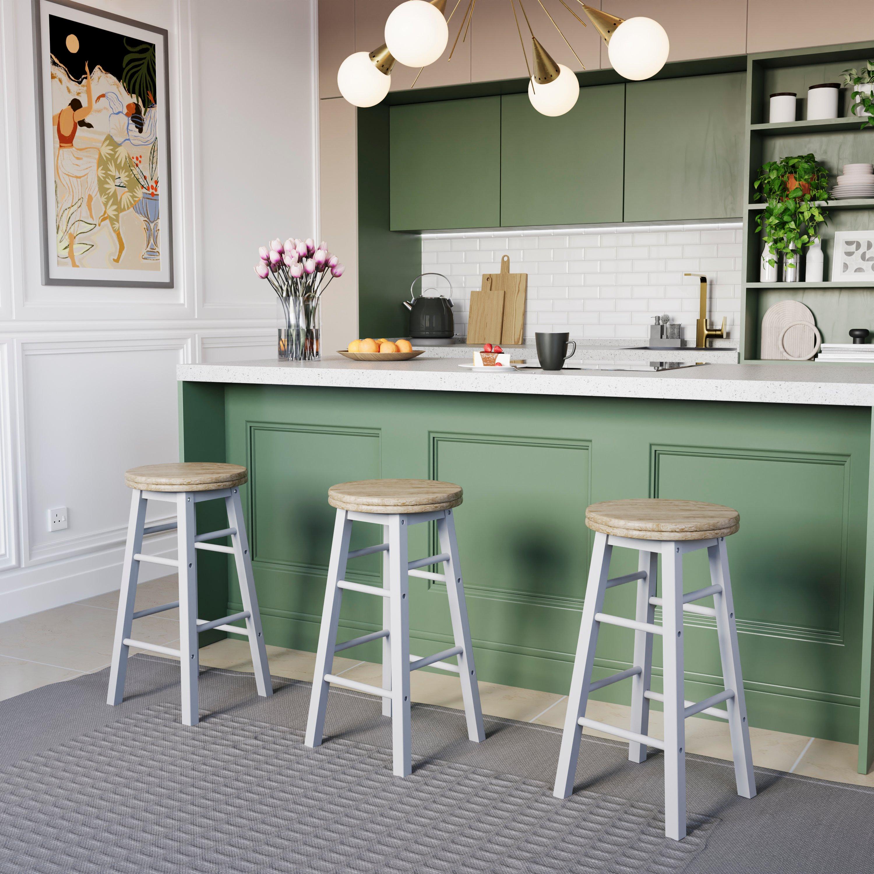 White - Lassic - Chef Vida Wooden Revolving Bar Stool - 6