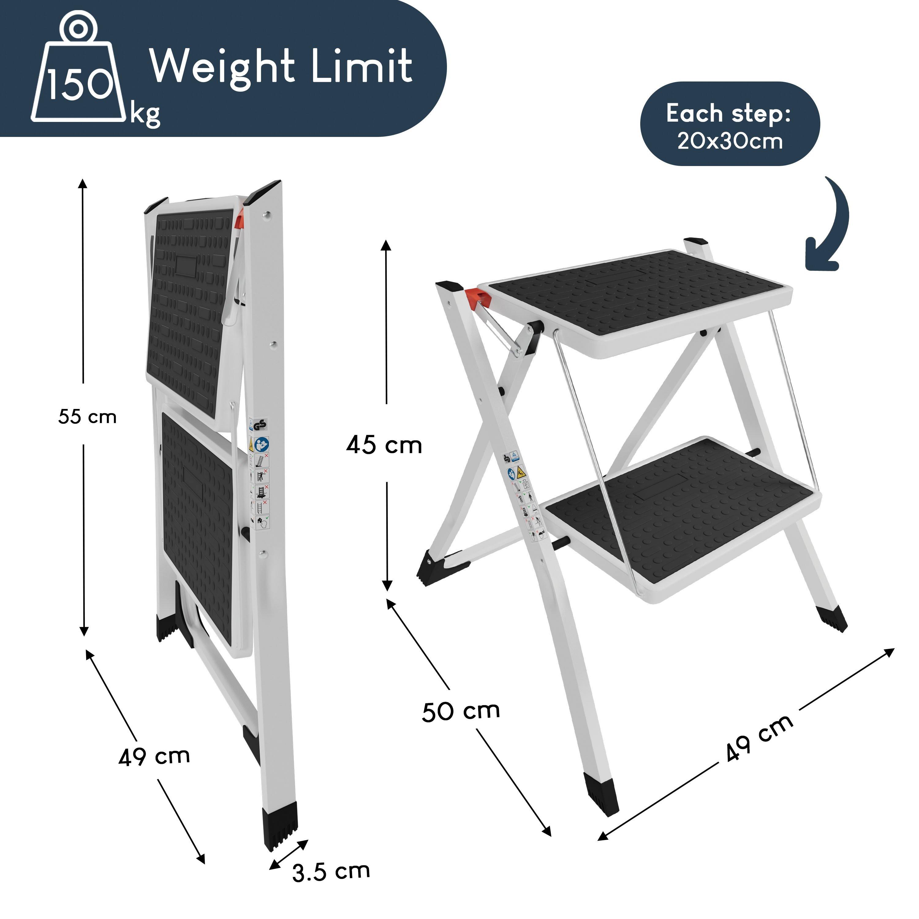 White - Lassic - Home Vida 2 Step Folding Step Ladder - 2