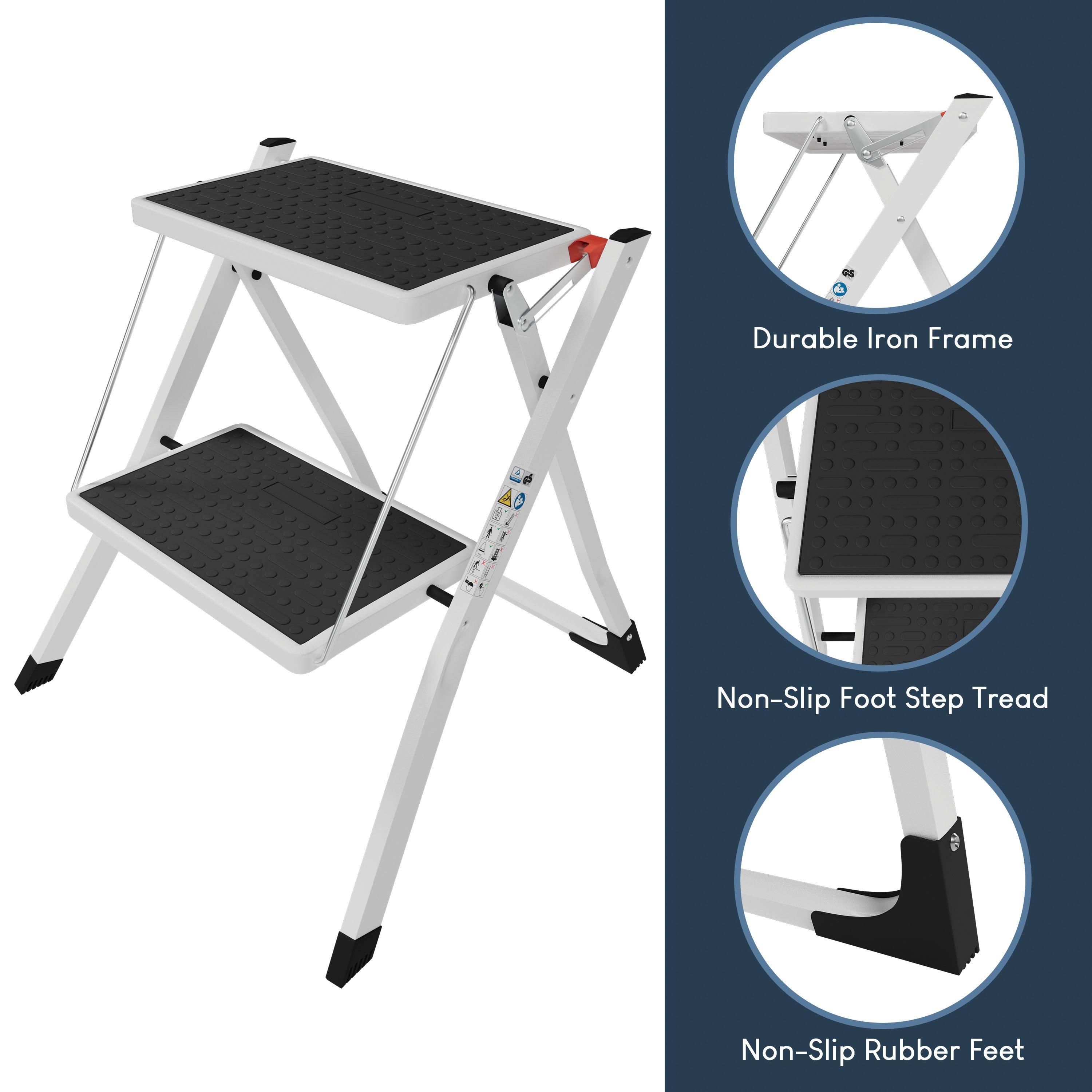 White - Lassic - Home Vida 2 Step Folding Step Ladder - 4