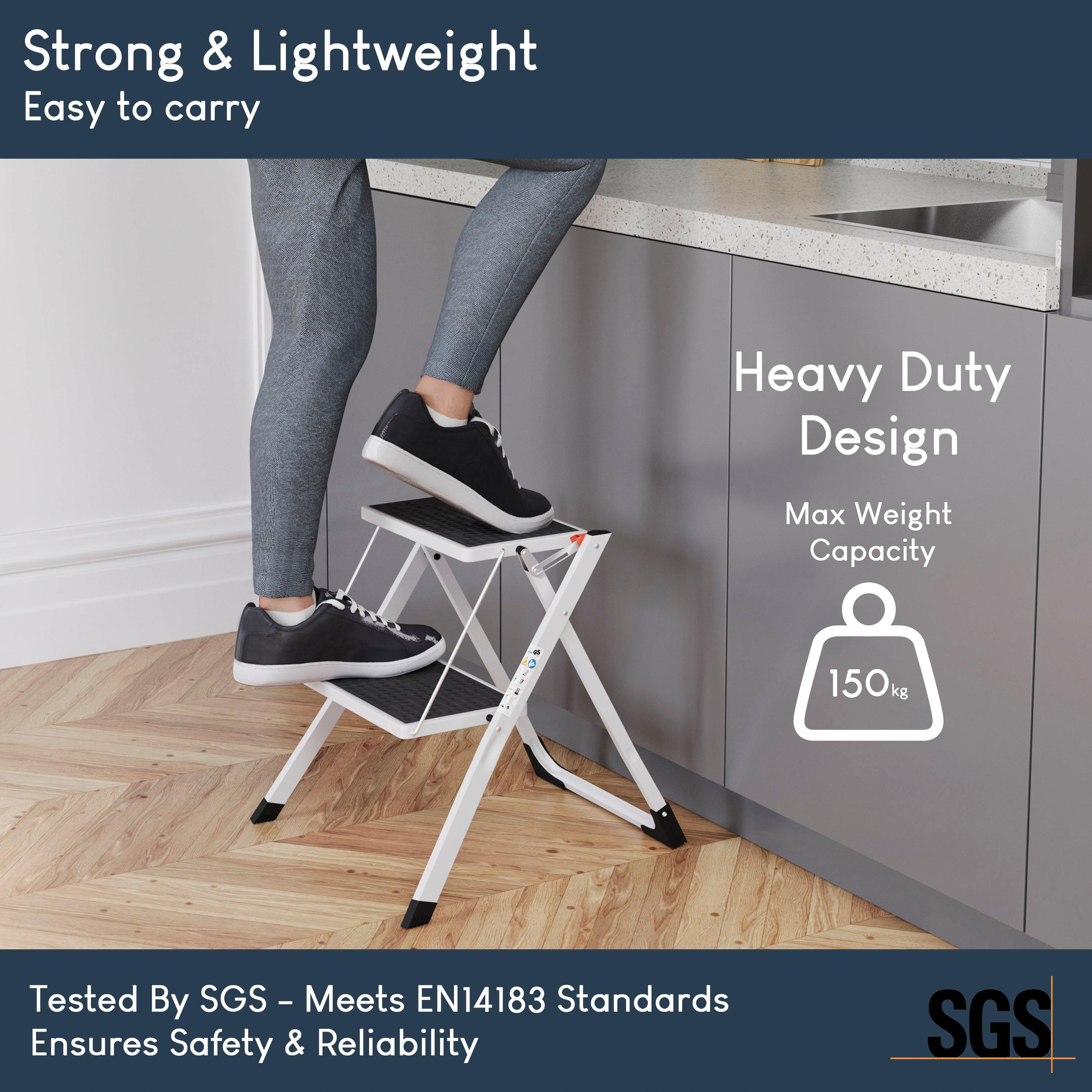 White - Lassic - Home Vida 2 Step Folding Step Ladder - 5