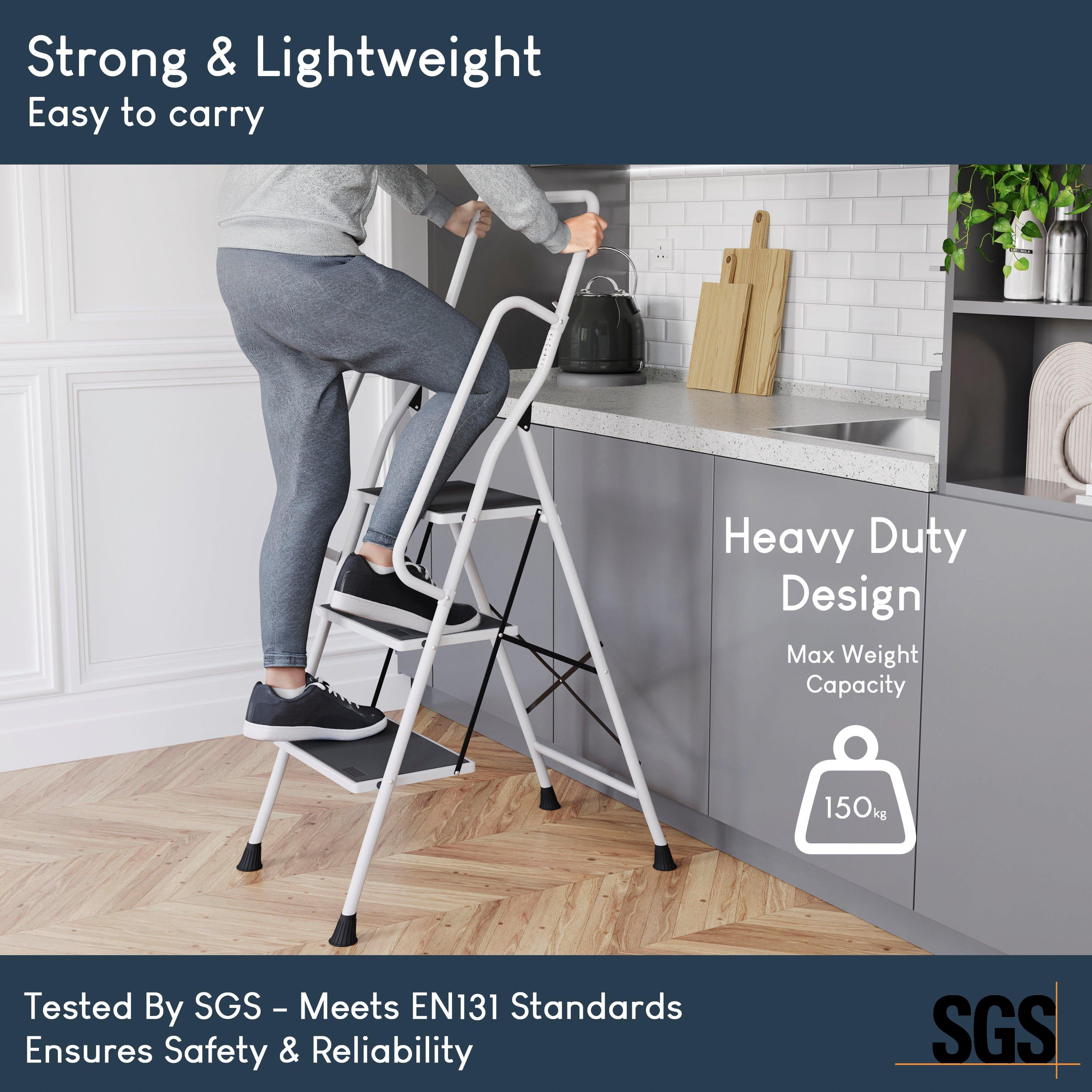 White - Lassic - Home Vida 3 Step Ladder With Handrail - 5