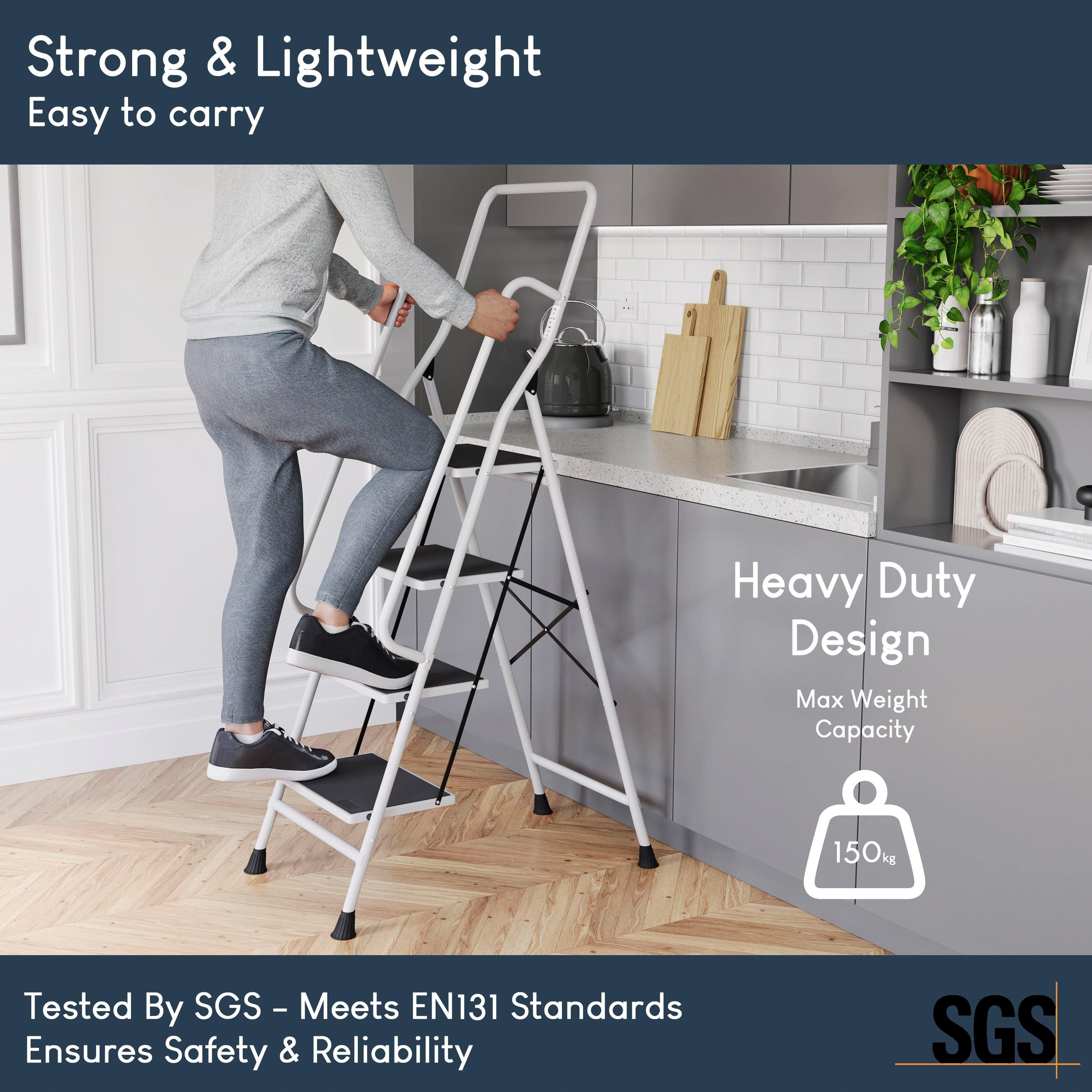 White - Lassic - Home Vida 4 Step Ladder With Handrail - 5