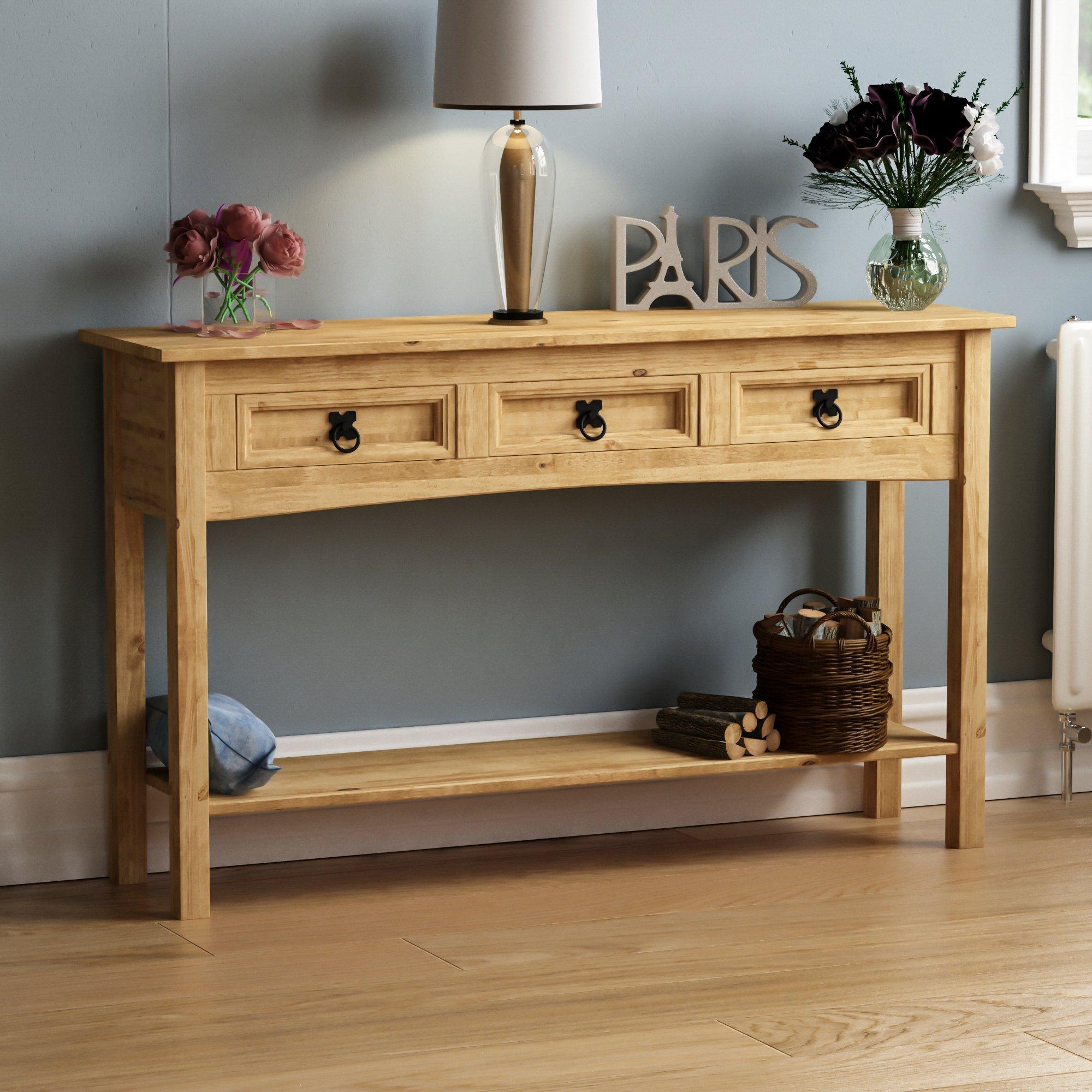 Lassic  Vida Designs Corona 3 Drawer Console Table - Pine - 3 Drawer