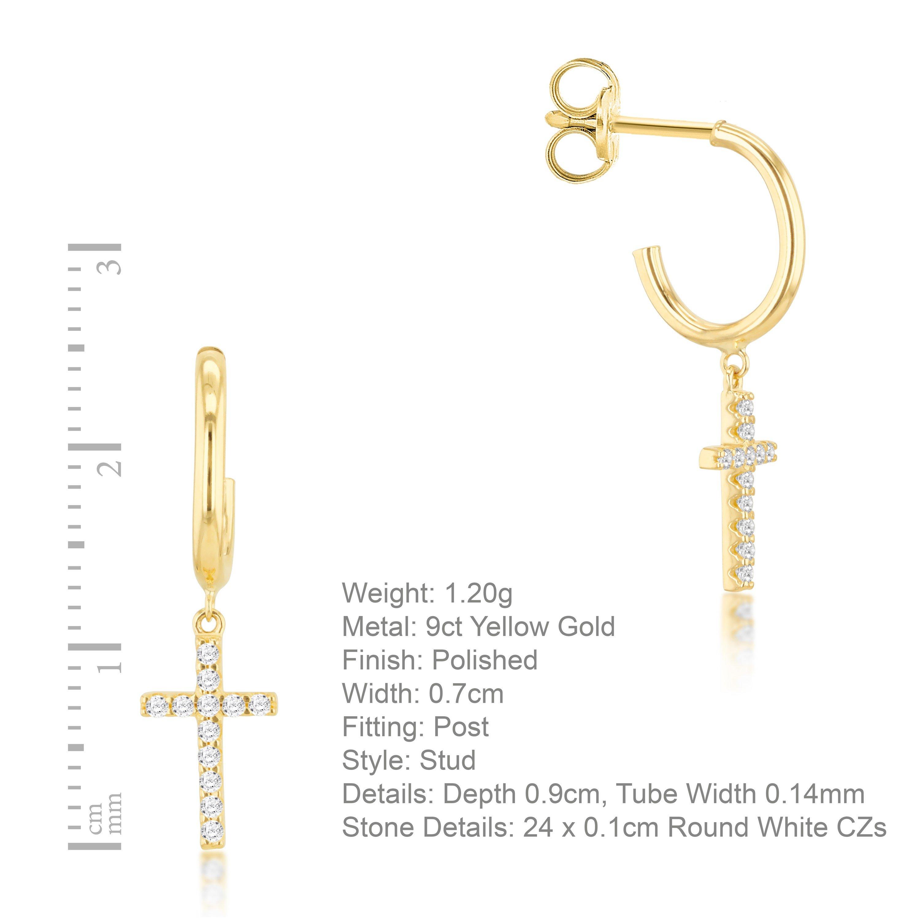 Yellow Gold - Be You - 9ct Gold CZ Cross Drop Studs - 4