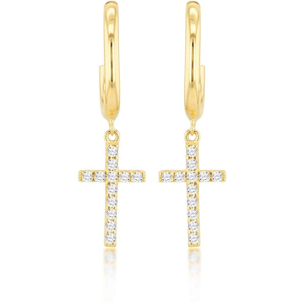 Yellow Gold - Be You - 9ct Gold CZ Cross Drop Studs - 5