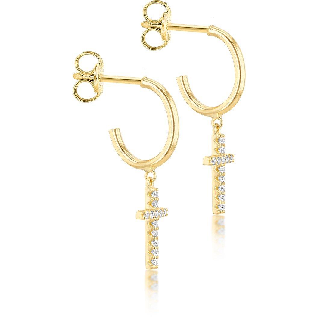 Yellow Gold - Be You - 9ct Gold CZ Cross Drop Studs - 6