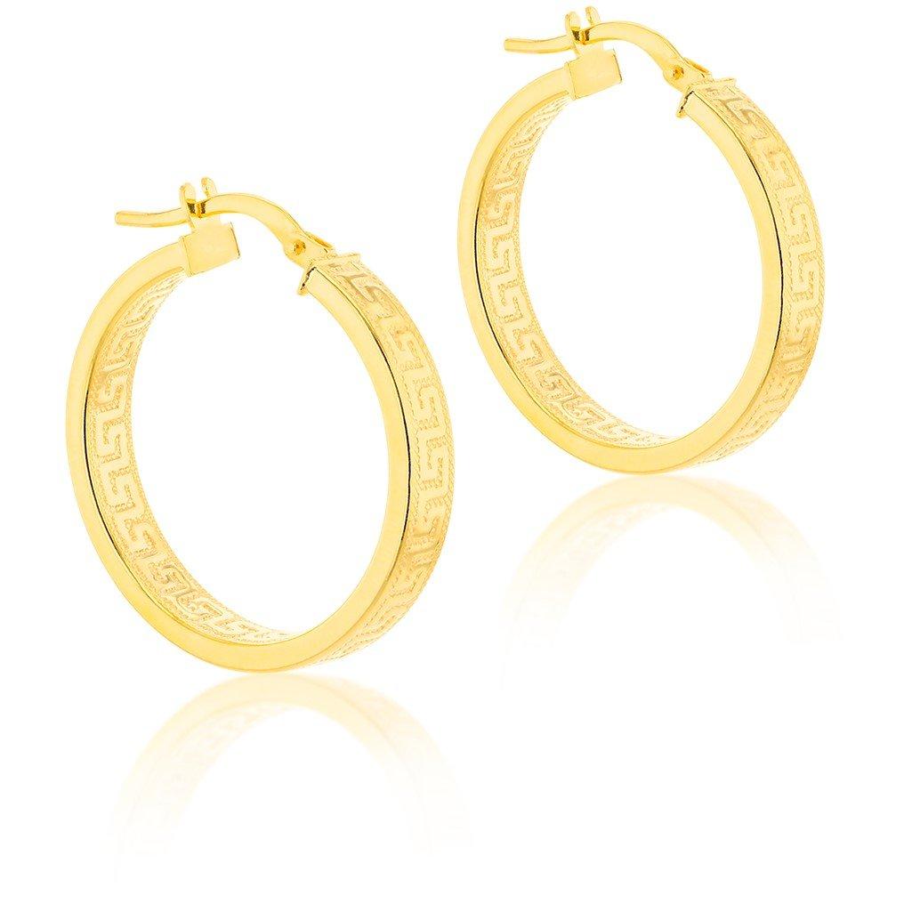 Yellow Gold - Be You - 9ct Gold Greek Pattern Hoops - 1