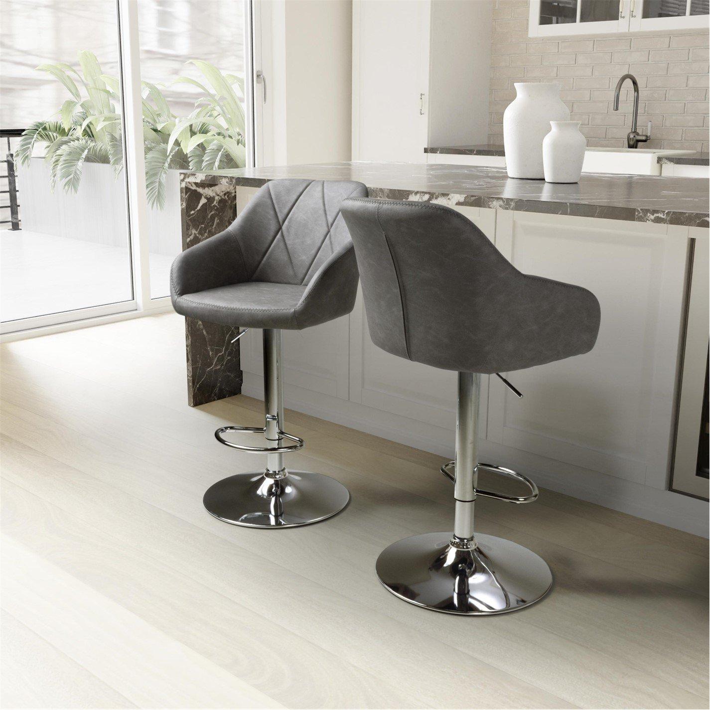 Charcoal - Shankar - Set of 2 Elmdon Faux Leather Bar Stools - 1