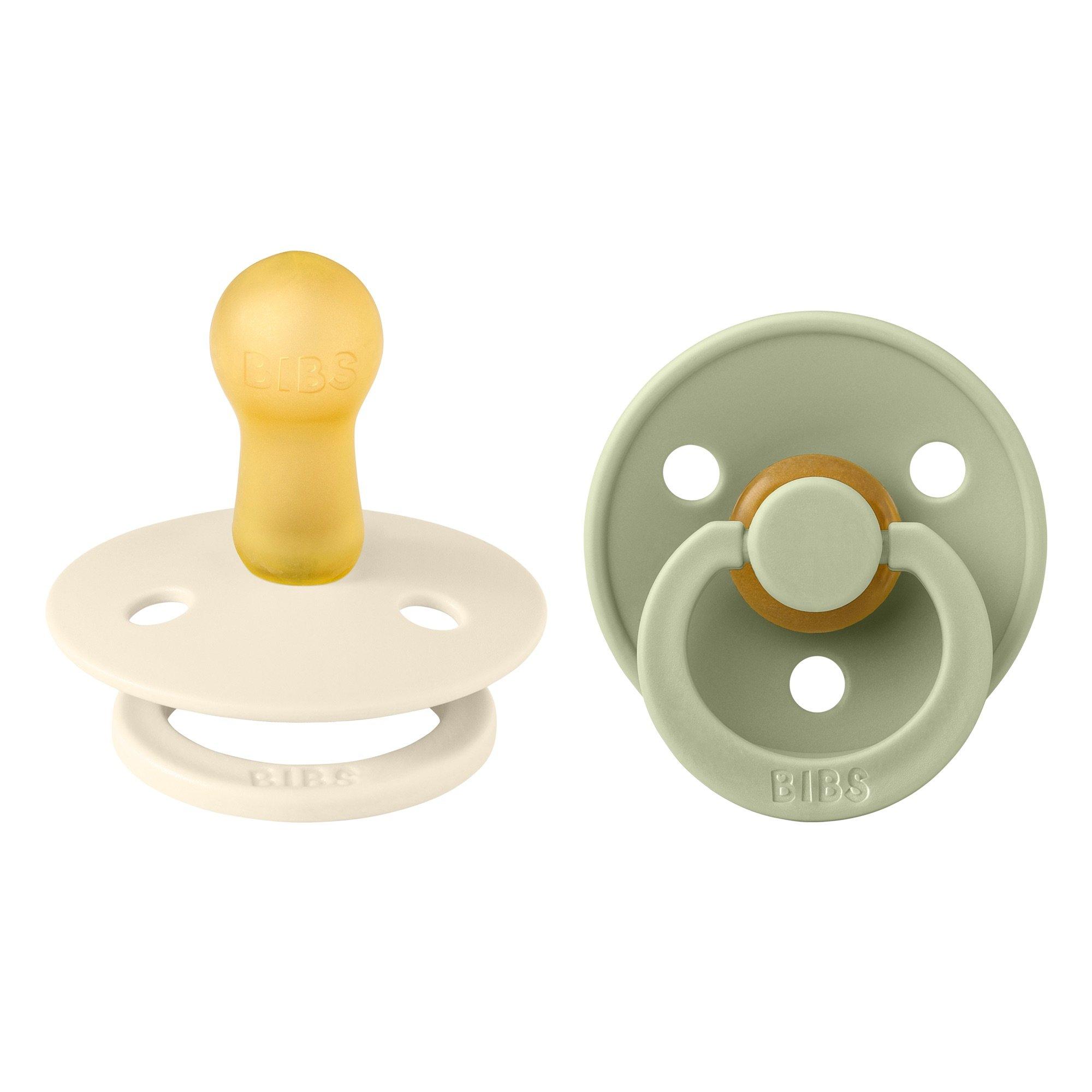 Bibs  Newborn Colour Round Latex Dummy - Ivory/Sage - 2