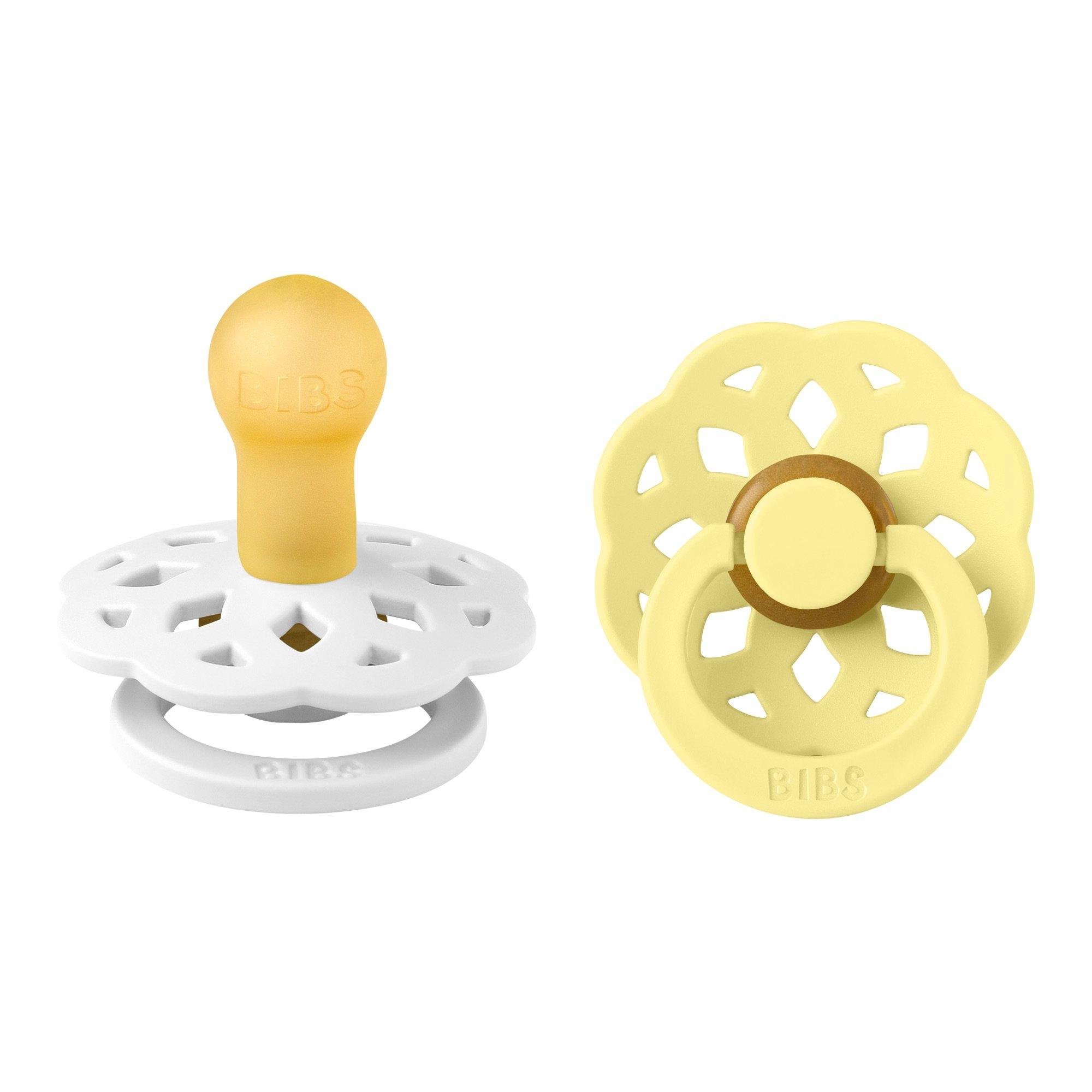 Bibs  Newborn Boheme Round Latex Dummy - White/Sunshine - 1