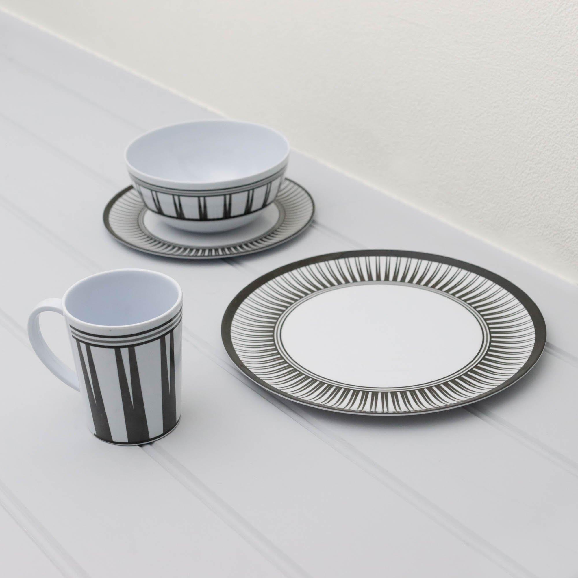 White/Black - Streetwize - 16Pc Melamine Dinner Set - Stripe - 2