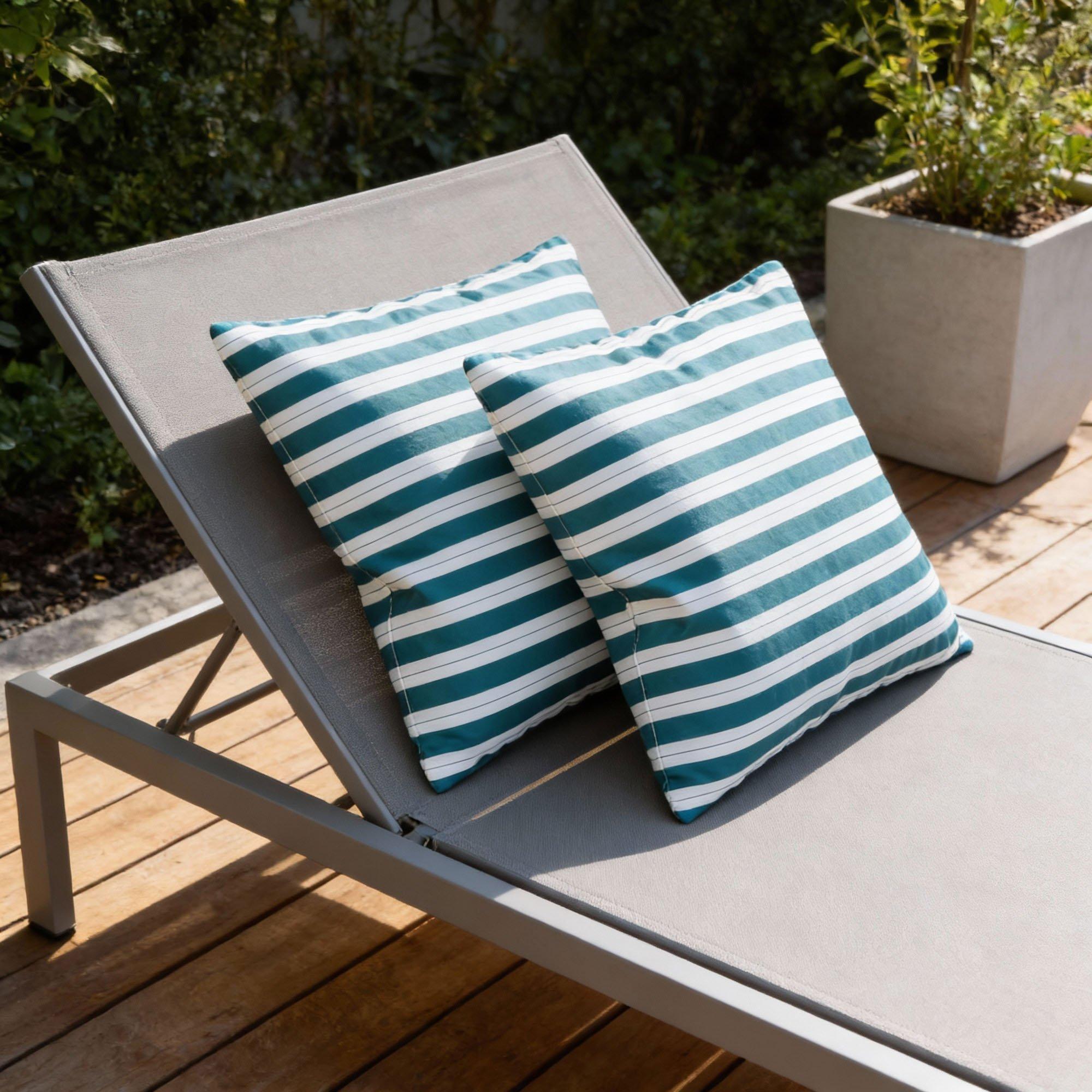 Teal - Streetwize - Outdoor Pair of Teal Striped Scatter Cushions - 1