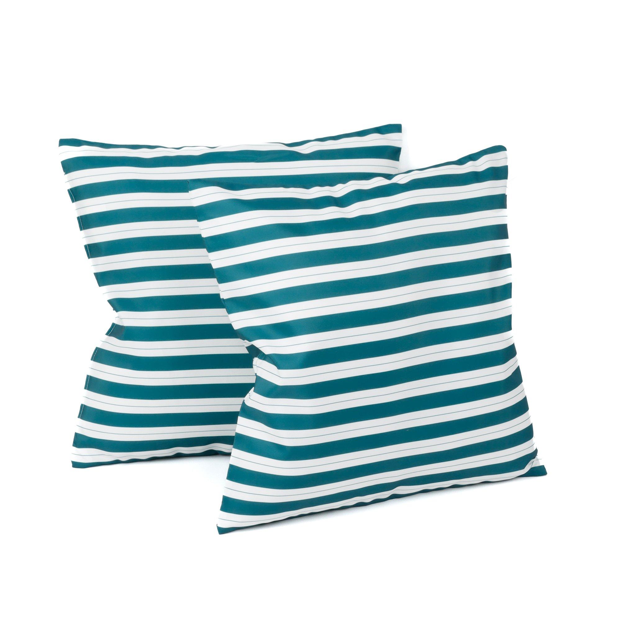 Teal - Streetwize - Outdoor Pair of  Teal Striped Scatter Cushions - 2