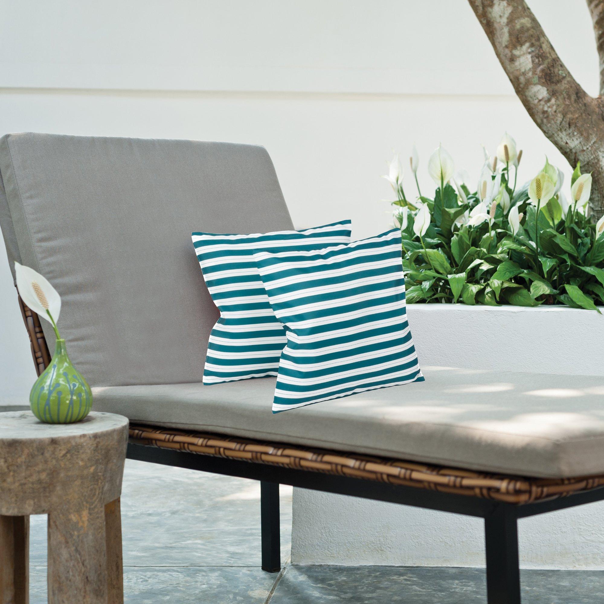 Teal - Streetwize - Outdoor Pair of  Teal Striped Scatter Cushions - 3