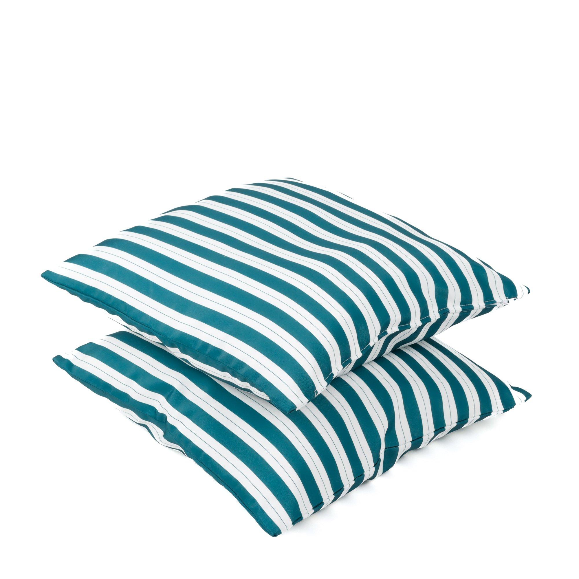 Teal - Streetwize - Outdoor Pair of  Teal Striped Scatter Cushions - 6