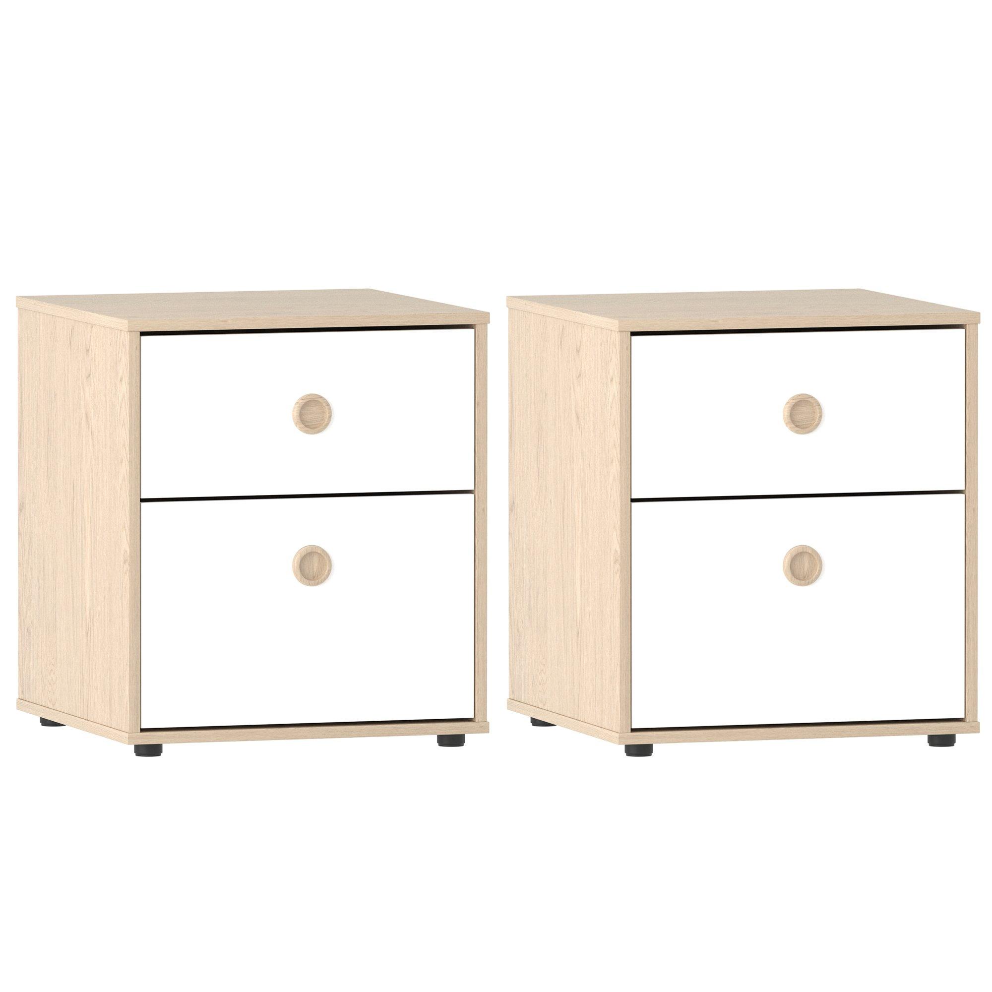 White & Oak - Lassic - Neptune 2 Drawer Bedside Table Set of 2 - 4