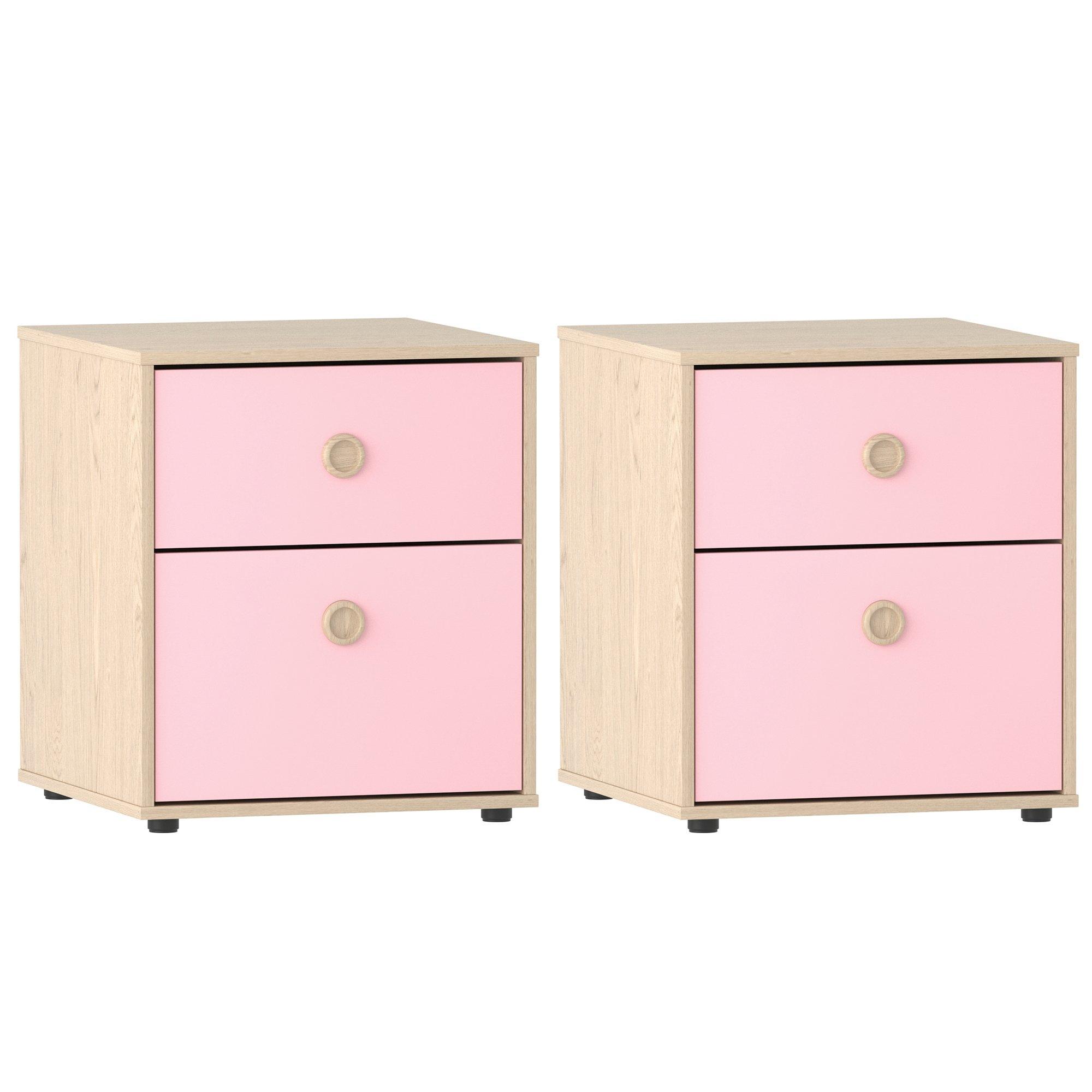 Pink & Oak - Lassic - Neptune 2 Drawer Bedside Table Set of 2 - 4