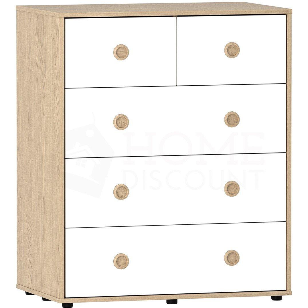 White & Oak - Lassic - Junior Vida Neptune 5 Drawer Chest Set of 2 - 5