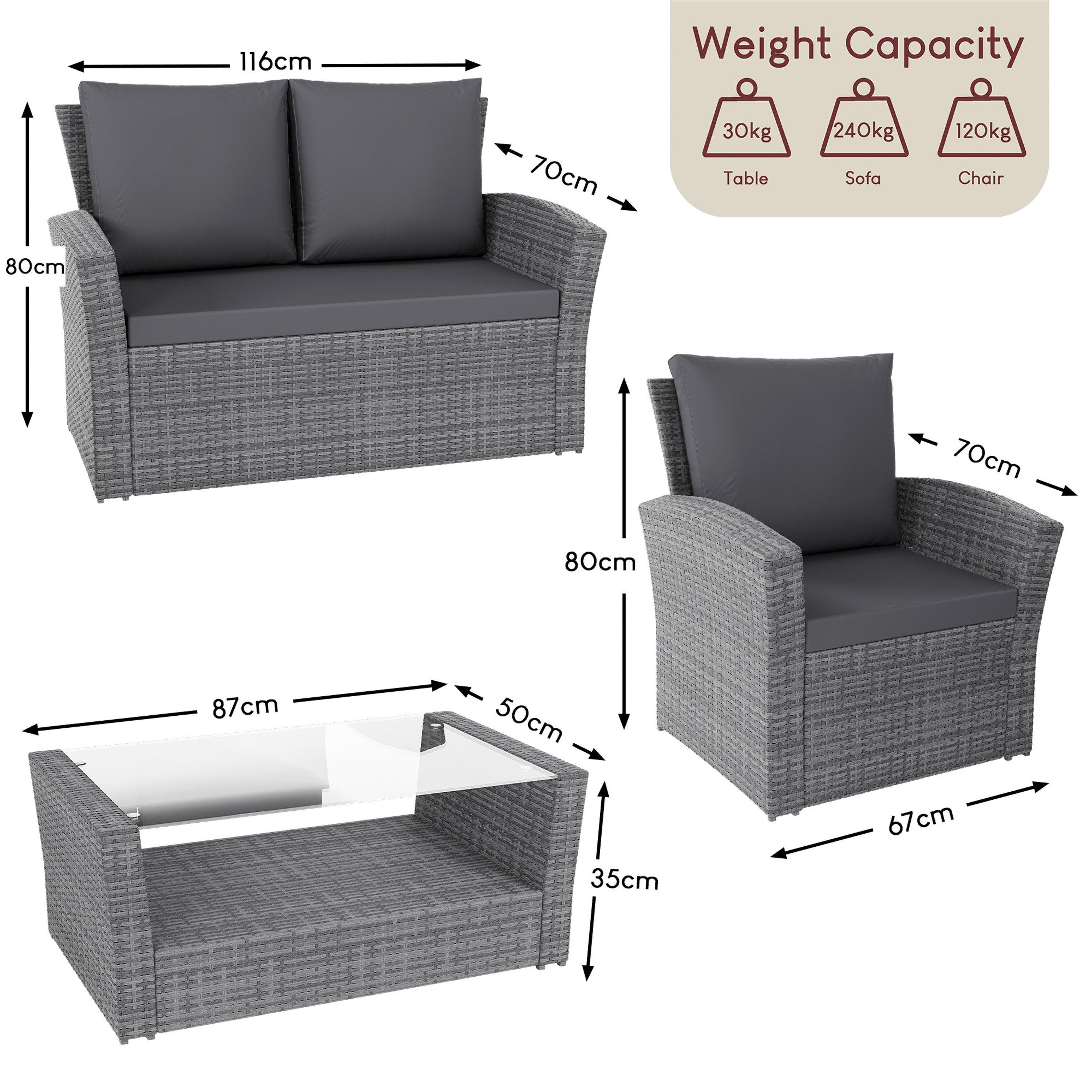 Grey - Lassic - Garden Vida Mylor 4 Seater Rattan Set + Cover - 2