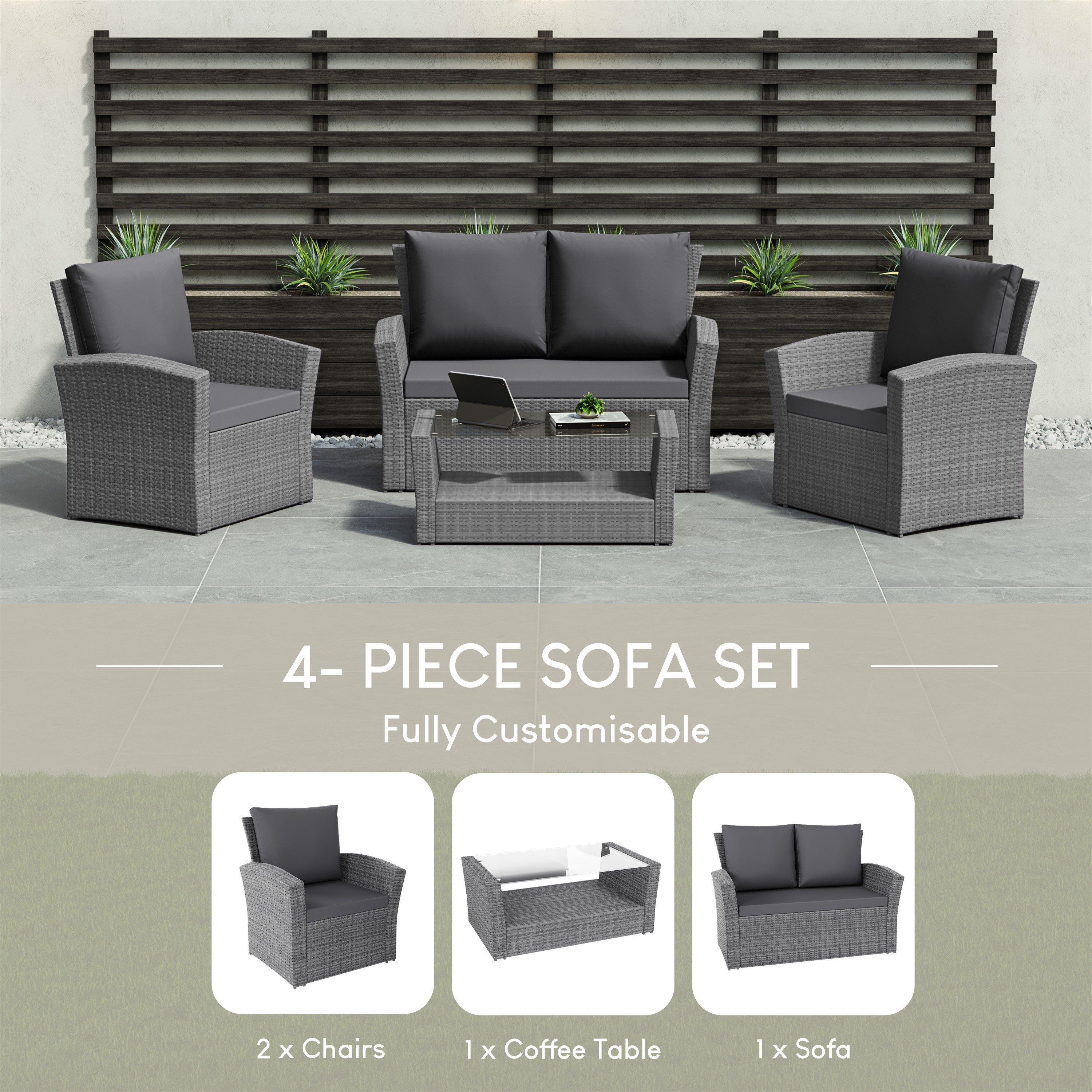 Grey - Lassic - Garden Vida Mylor 4 Seater Rattan Set + Cover - 3