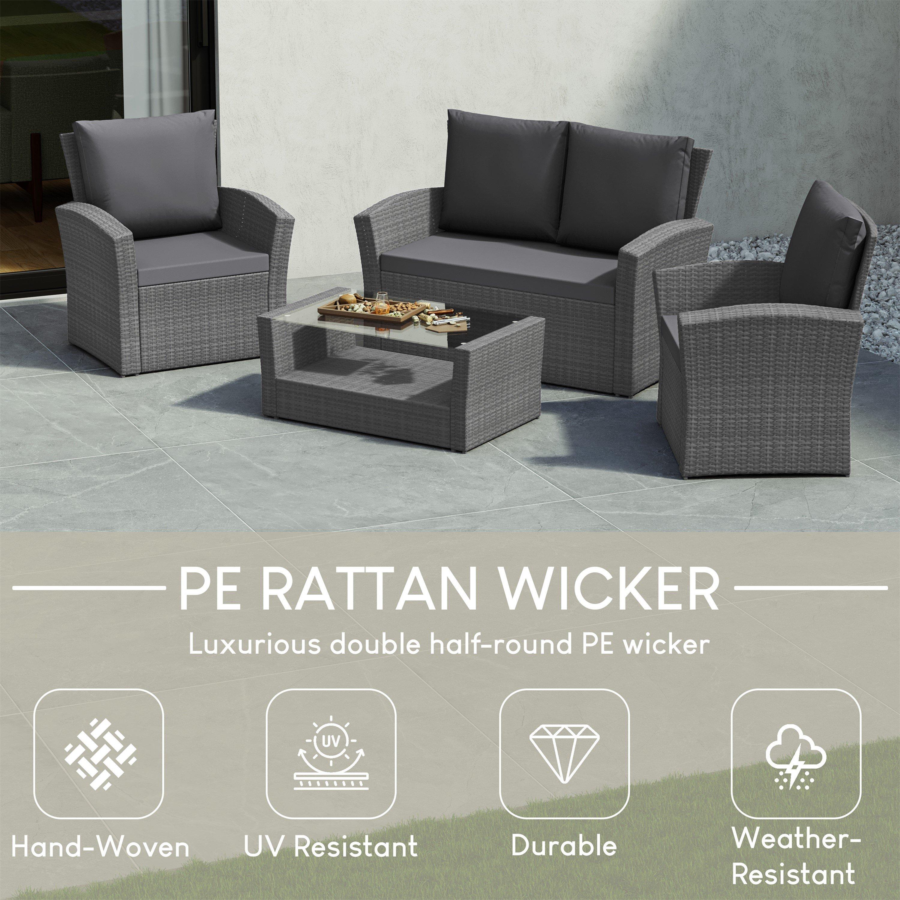 Grey - Lassic - Garden Vida Mylor 4 Seater Rattan Set + Cover - 4