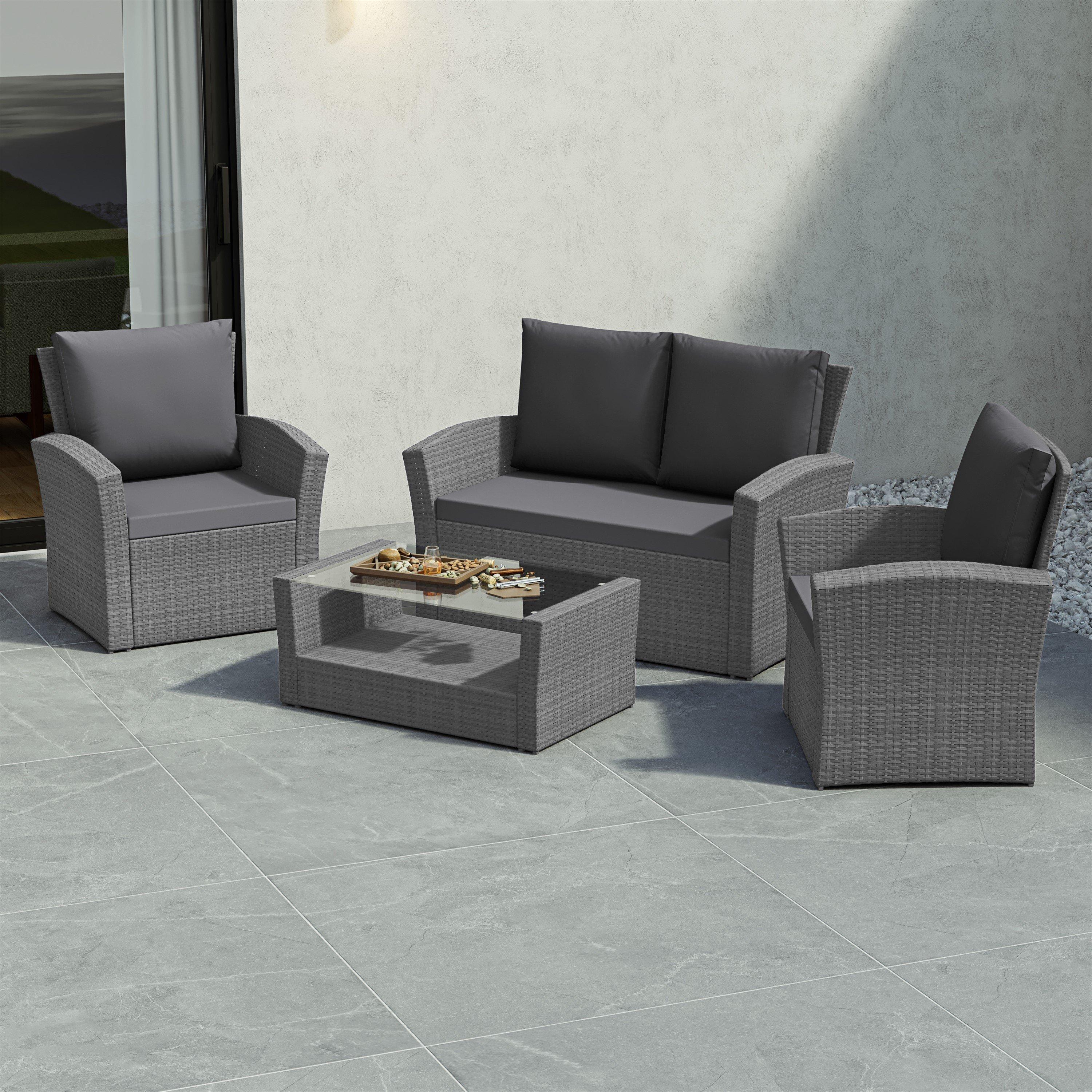 Grey - Lassic - Garden Vida Mylor 4 Seater Rattan Set + Cover - 8