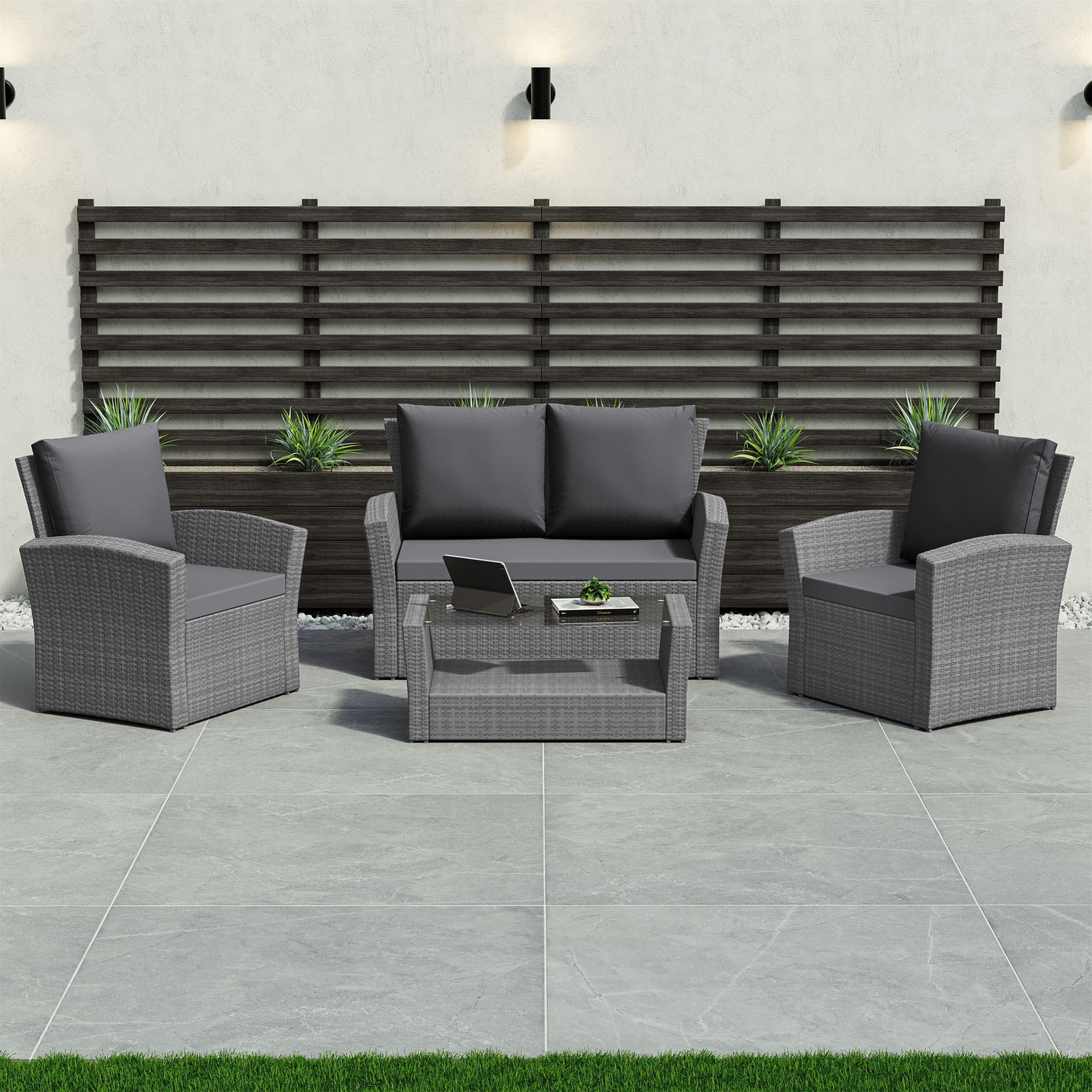 Grey - Lassic - Garden Vida Mylor 4 Seater Rattan Set + Cover - 9