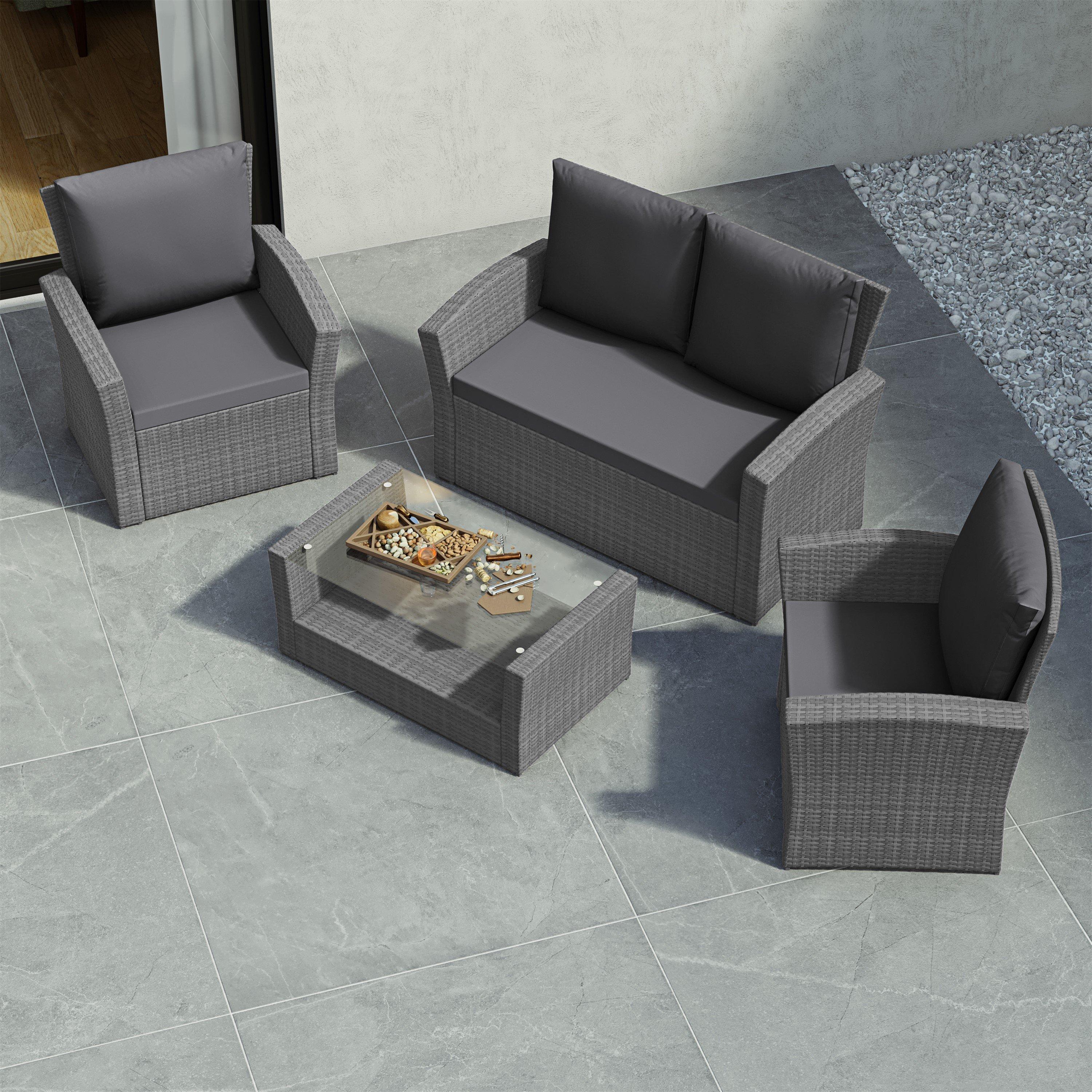 Grey - Lassic - Garden Vida Mylor 4 Seater Rattan Set + Cover - 10