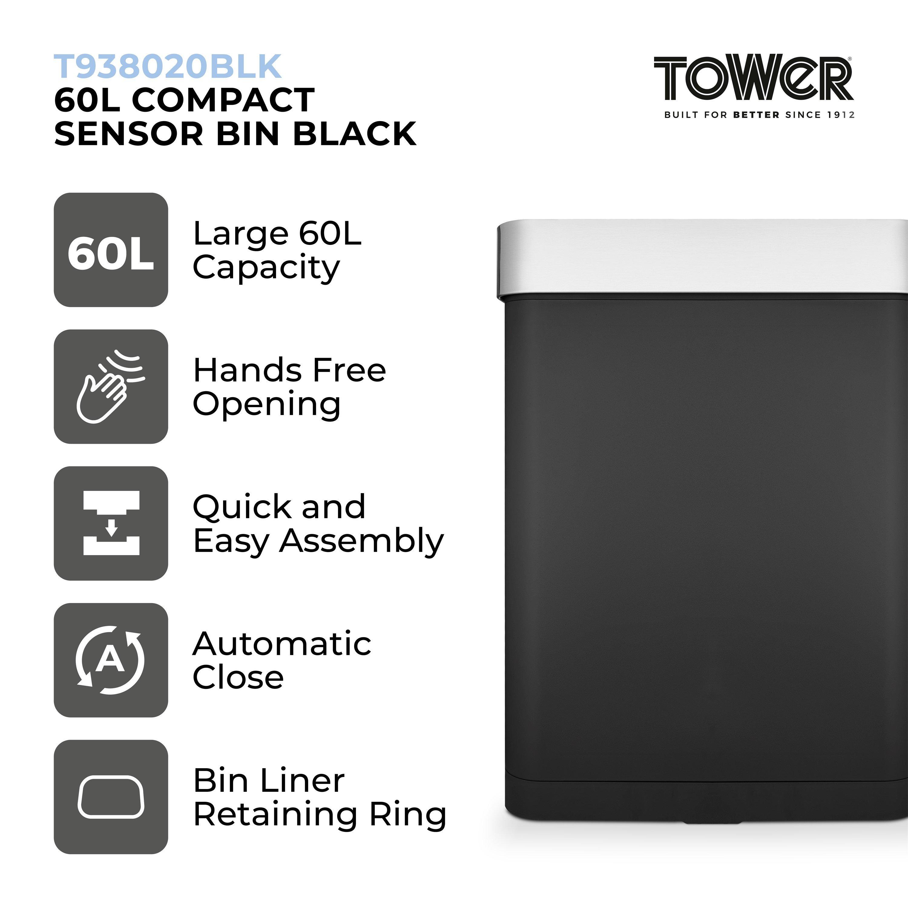 Black - Tower - 60L Compact Sensor Bin Black - 2