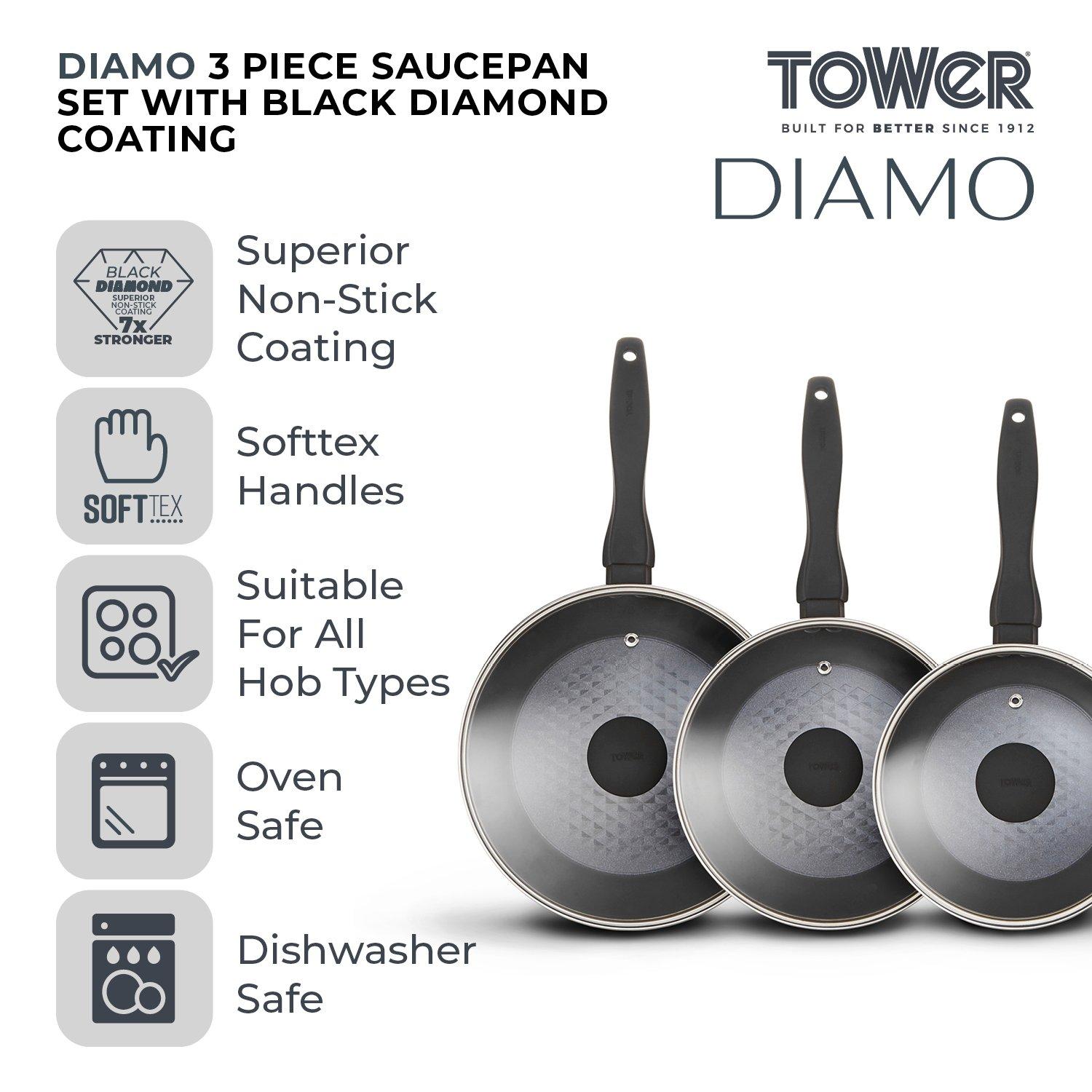 Black - Tower - Diamo 3 Piece Saucepan Set - 2