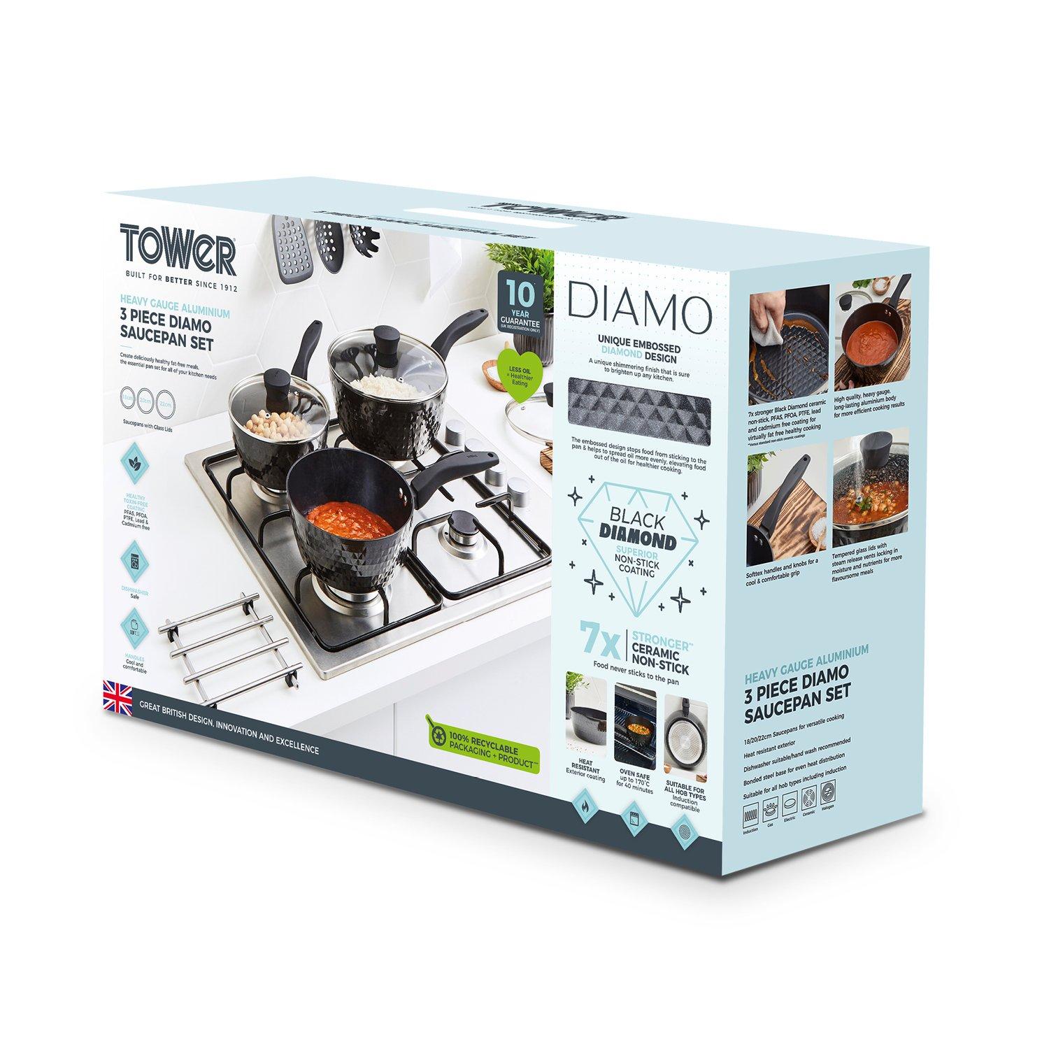Black - Tower - Diamo 3 Piece Saucepan Set - 11