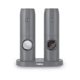 Tower Rechargeable Salt  Pepper Mill Set with Base Grey