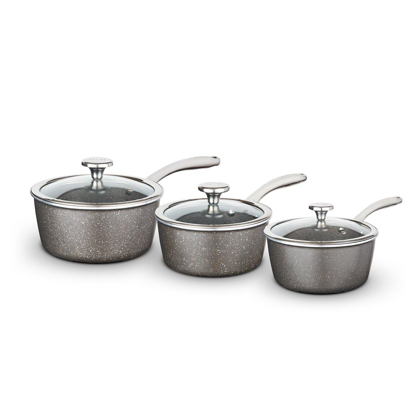 Tower  Cerastone Pro 3 Piece Saucepan Set - Graphite - Medium