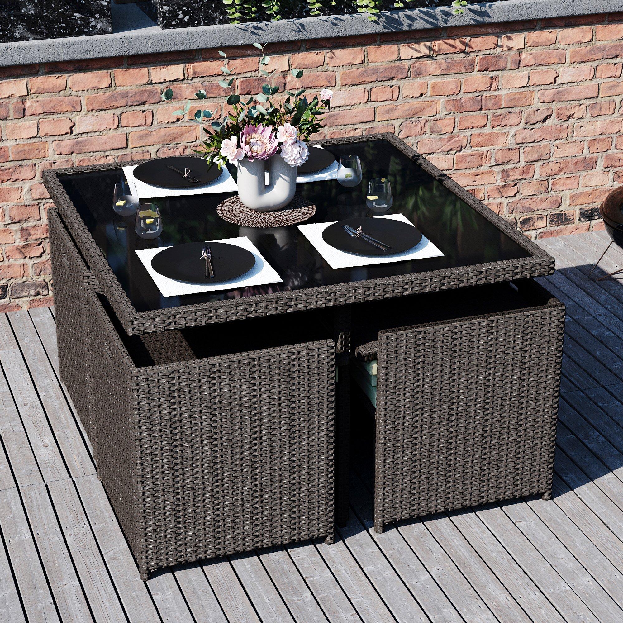 Brown - Lassic - Garden Vida Cuba 8 Seater Rattan Set + Cover - 8