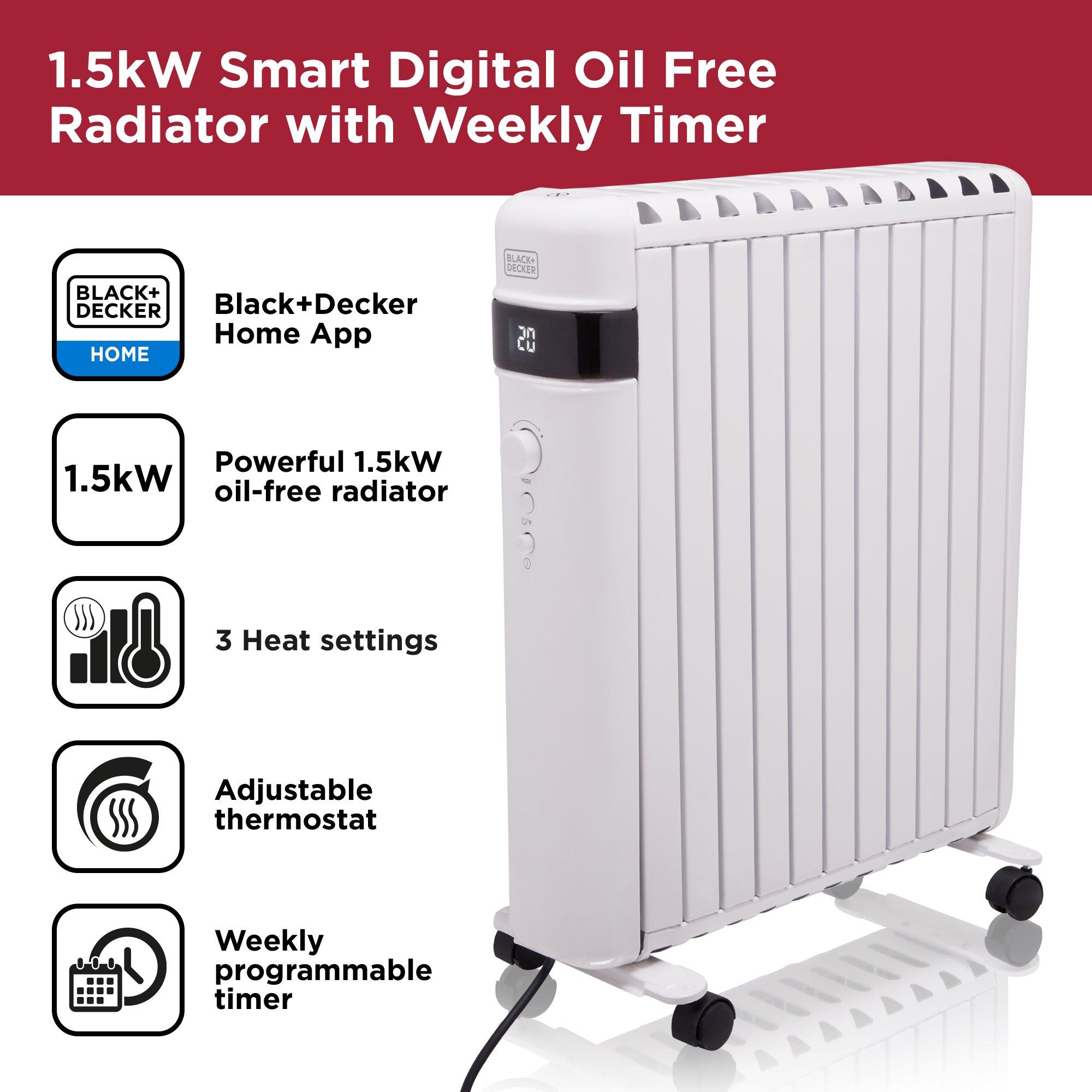 White - Black and Decker - 1.5KW Digital Oil Free Radiator 24 Hour Weekly Tim - 2