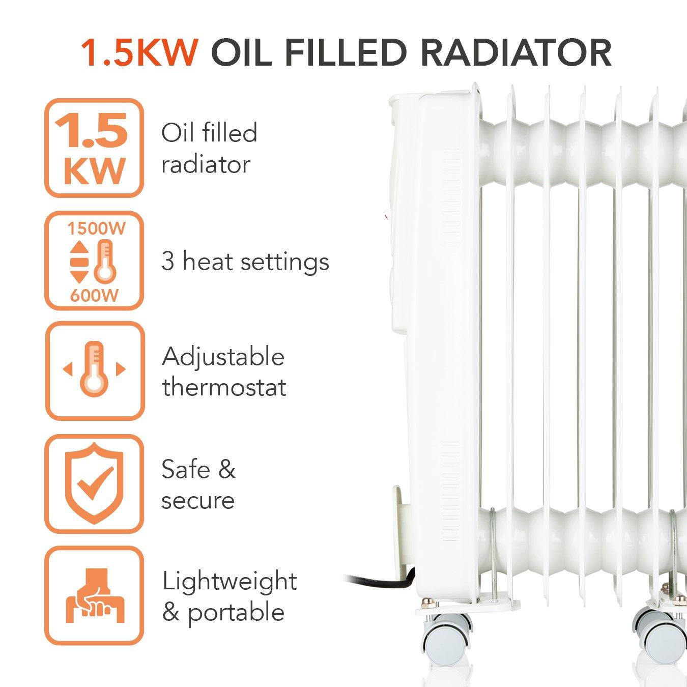 White - Warmlite - 1500W Oil Filled Radiator White - 2