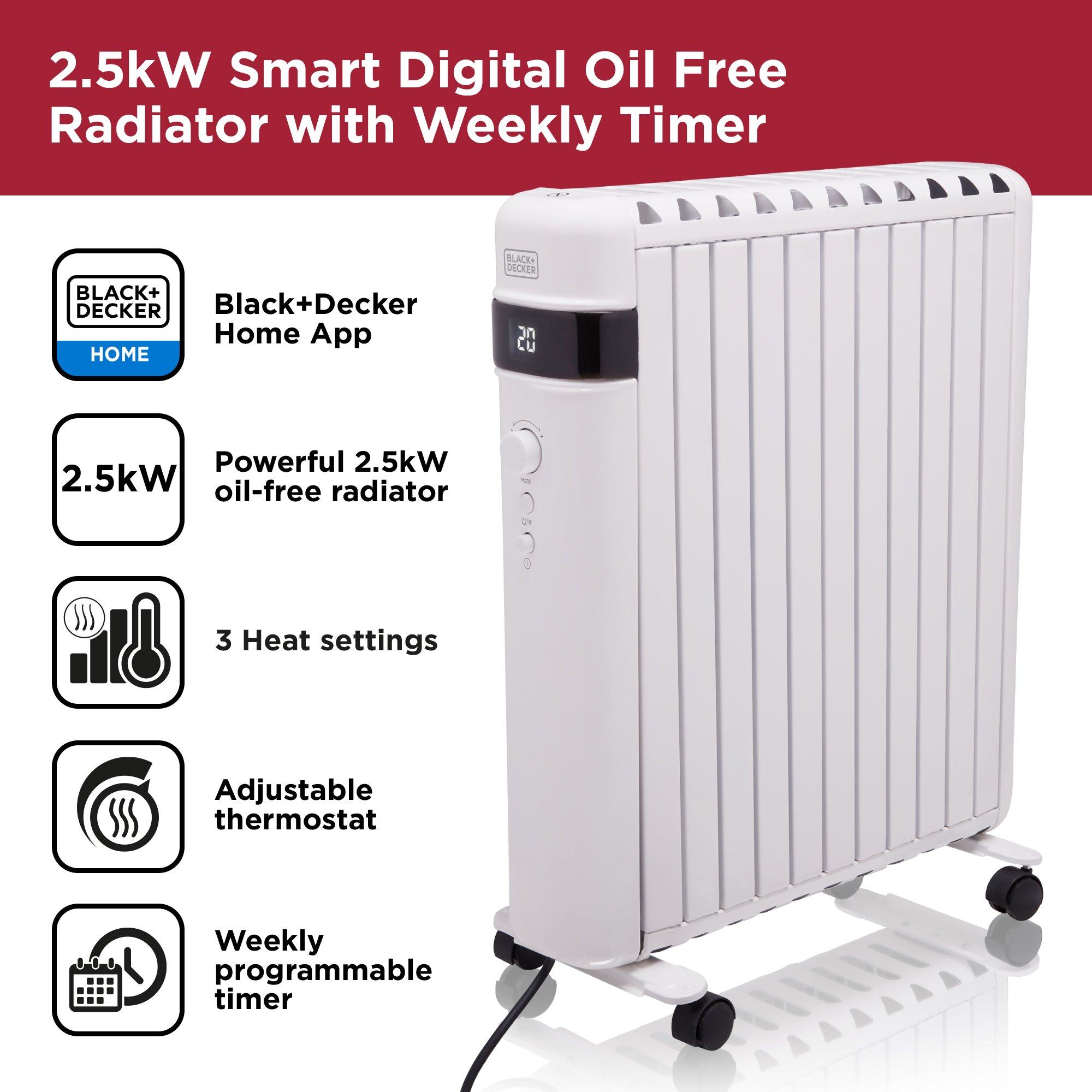 White - Black and Decker - 2.5KW Digital Oil Free Radiator 24 Hour Weekly Tim - 2