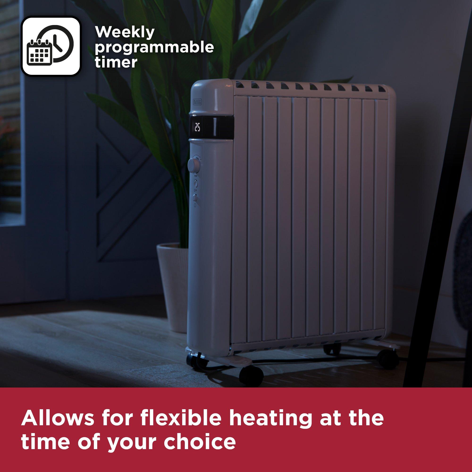 White - Black and Decker - 2.5KW Digital Oil Free Radiator 24 Hour Weekly Tim - 7