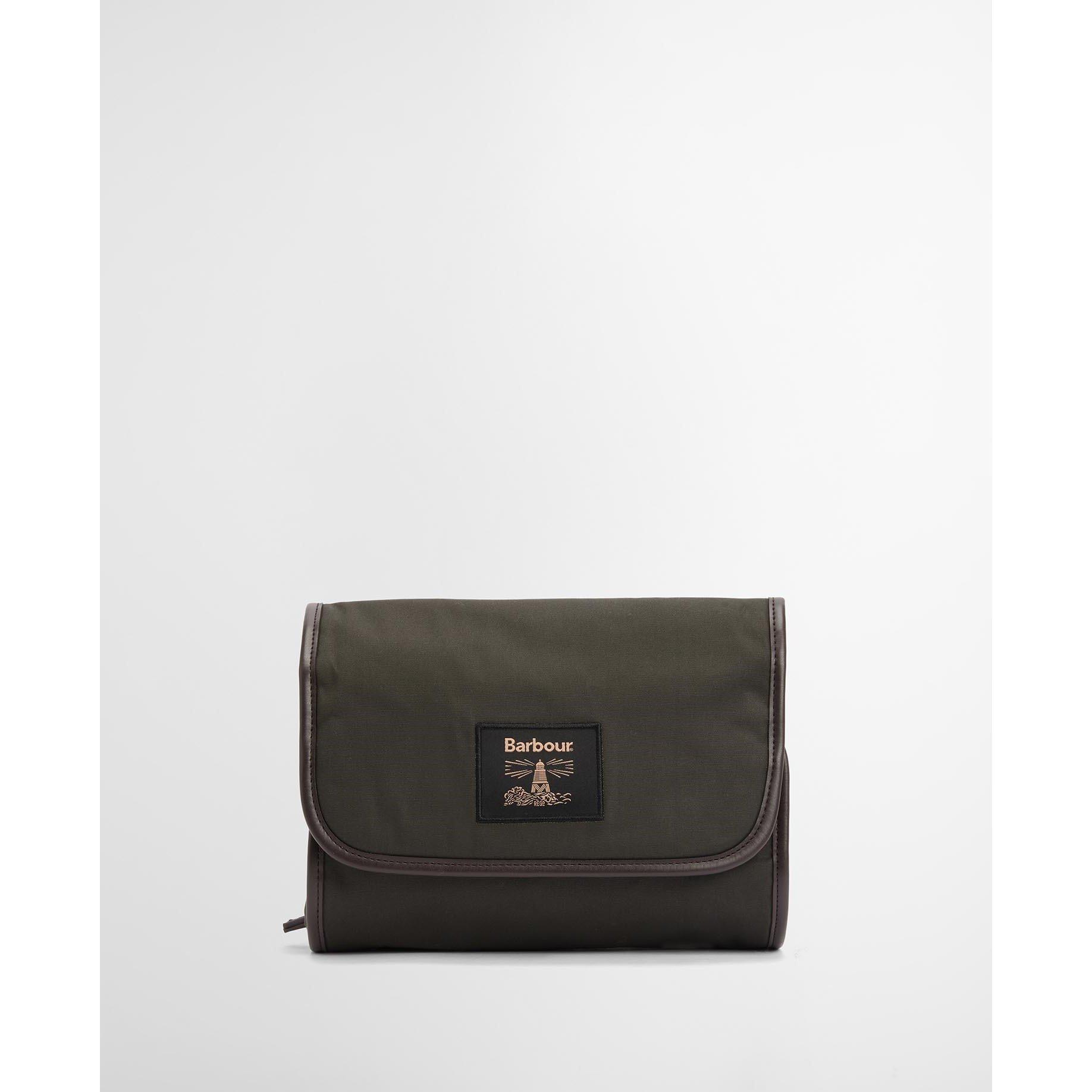 Olive/Beacon - Barbour - Mens Wax Hanging Washbag - 1