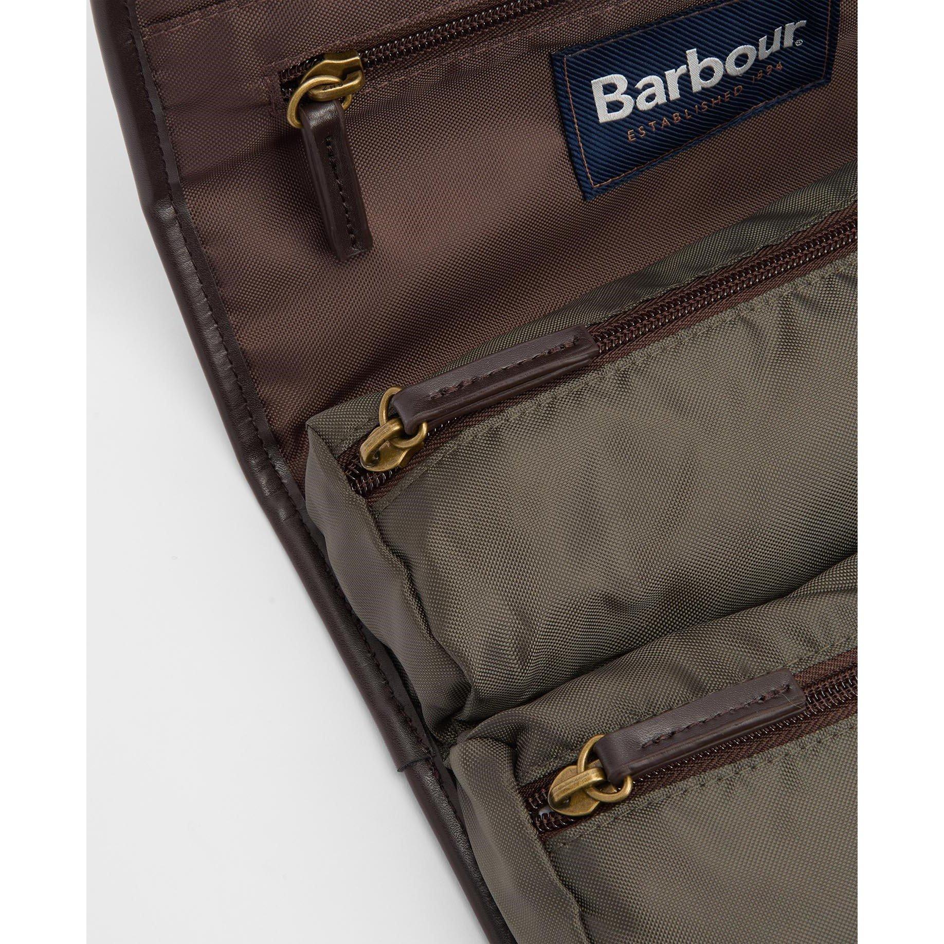 Olive/Beacon - Barbour - Mens Wax Hanging Washbag - 5