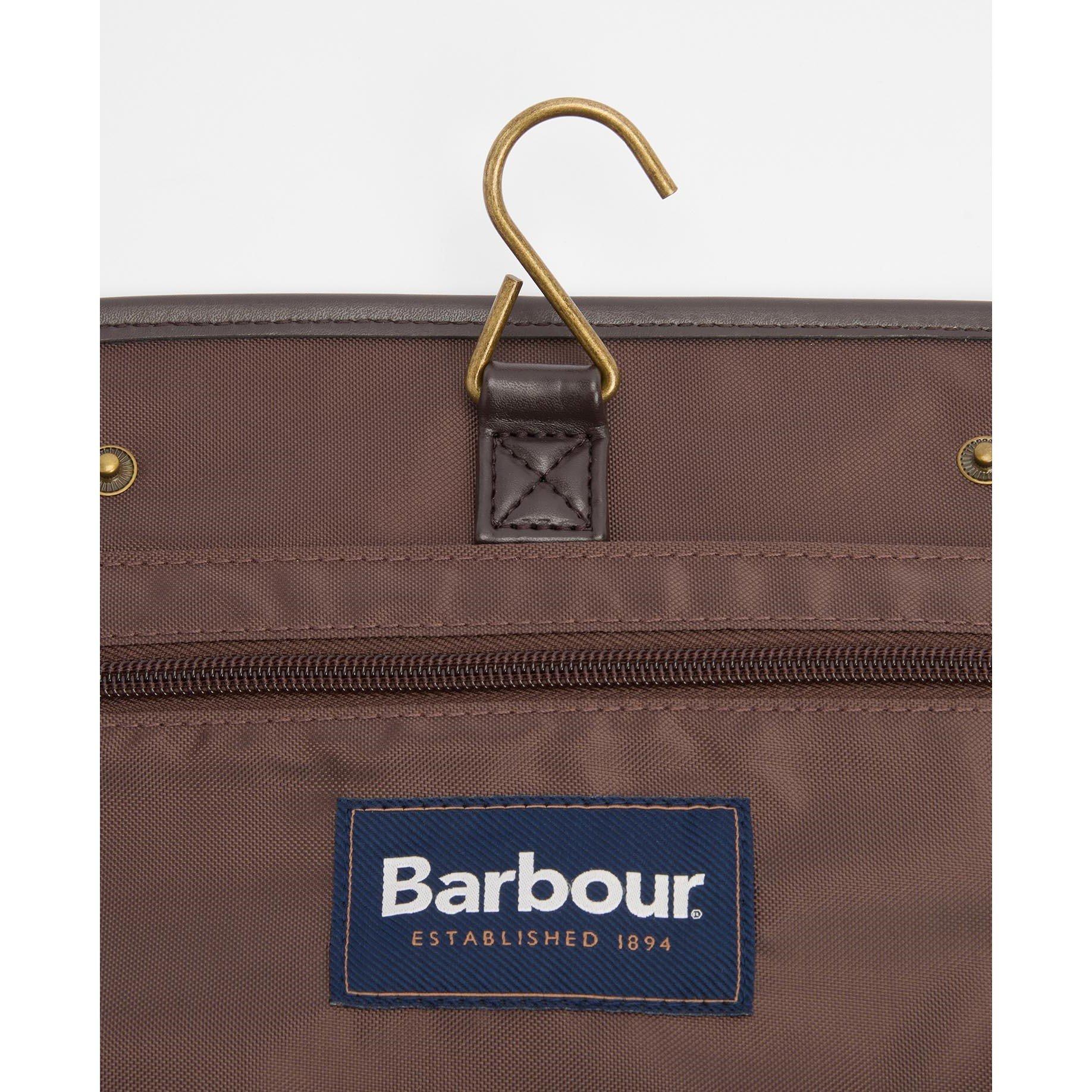 Olive/Beacon - Barbour - Mens Wax Hanging Washbag - 6