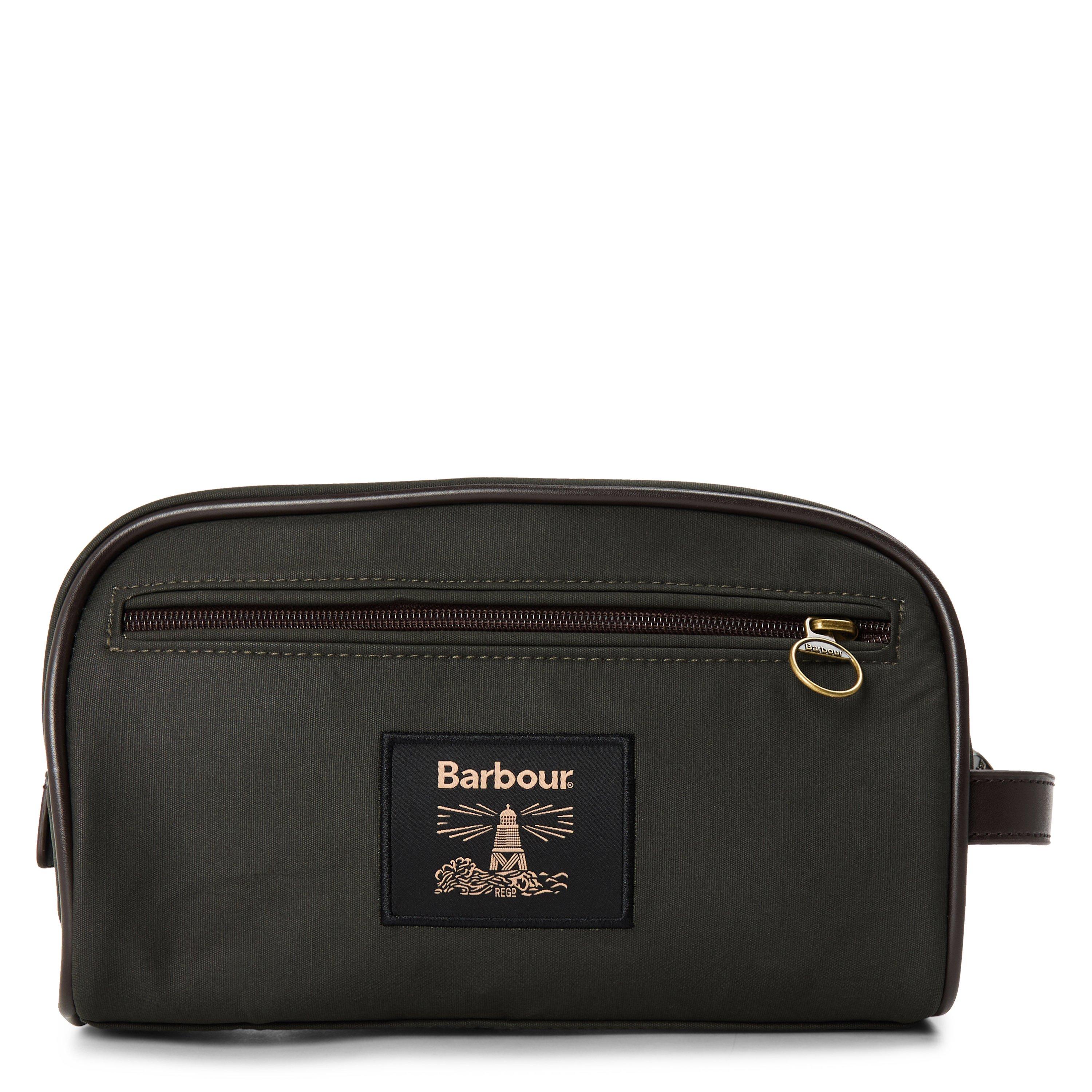 Barbour Waxed Water Resistant Wash Bag - Olive/Beacon