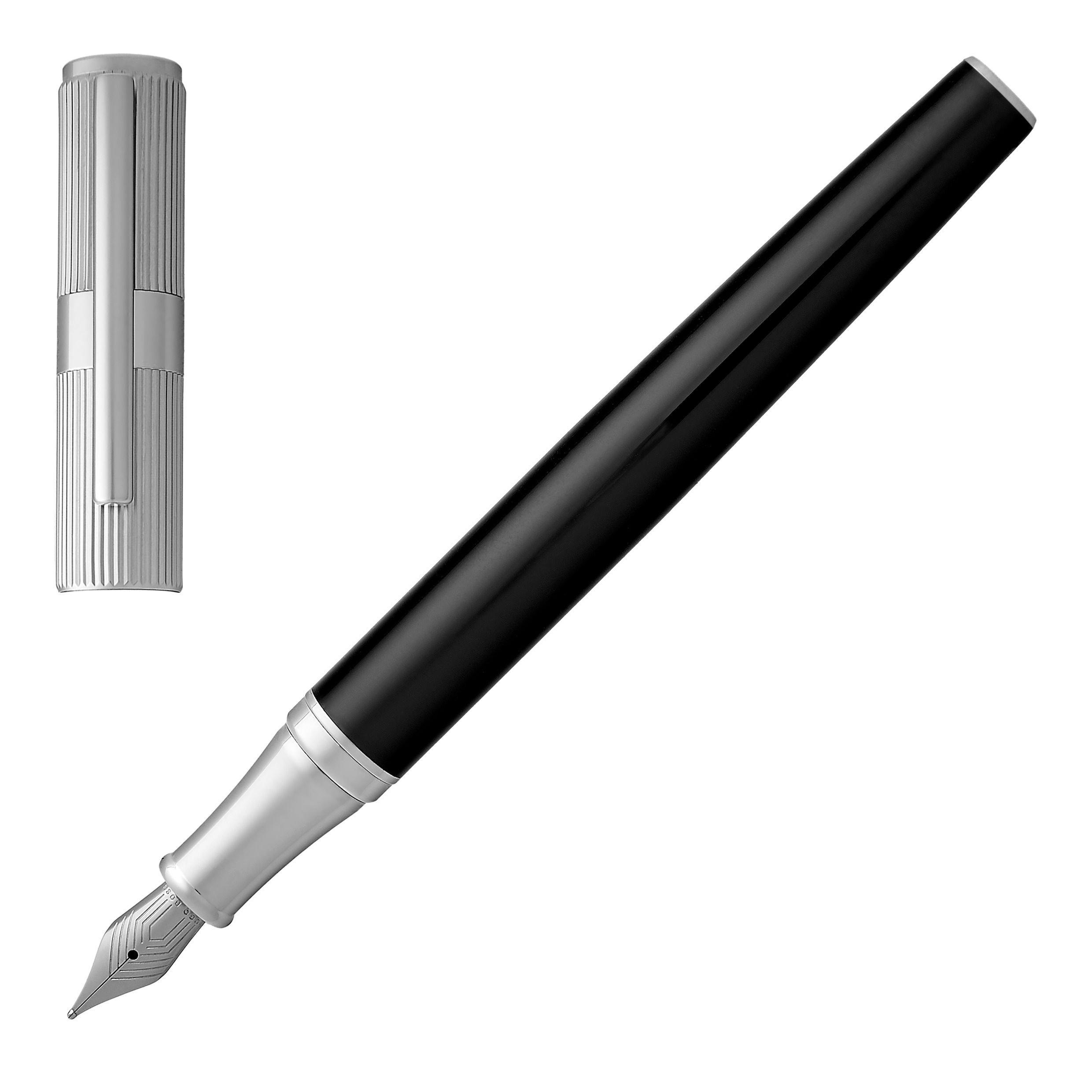 Boss Men's Fountain Pen Formation Line Silver Smooth Writing - Black