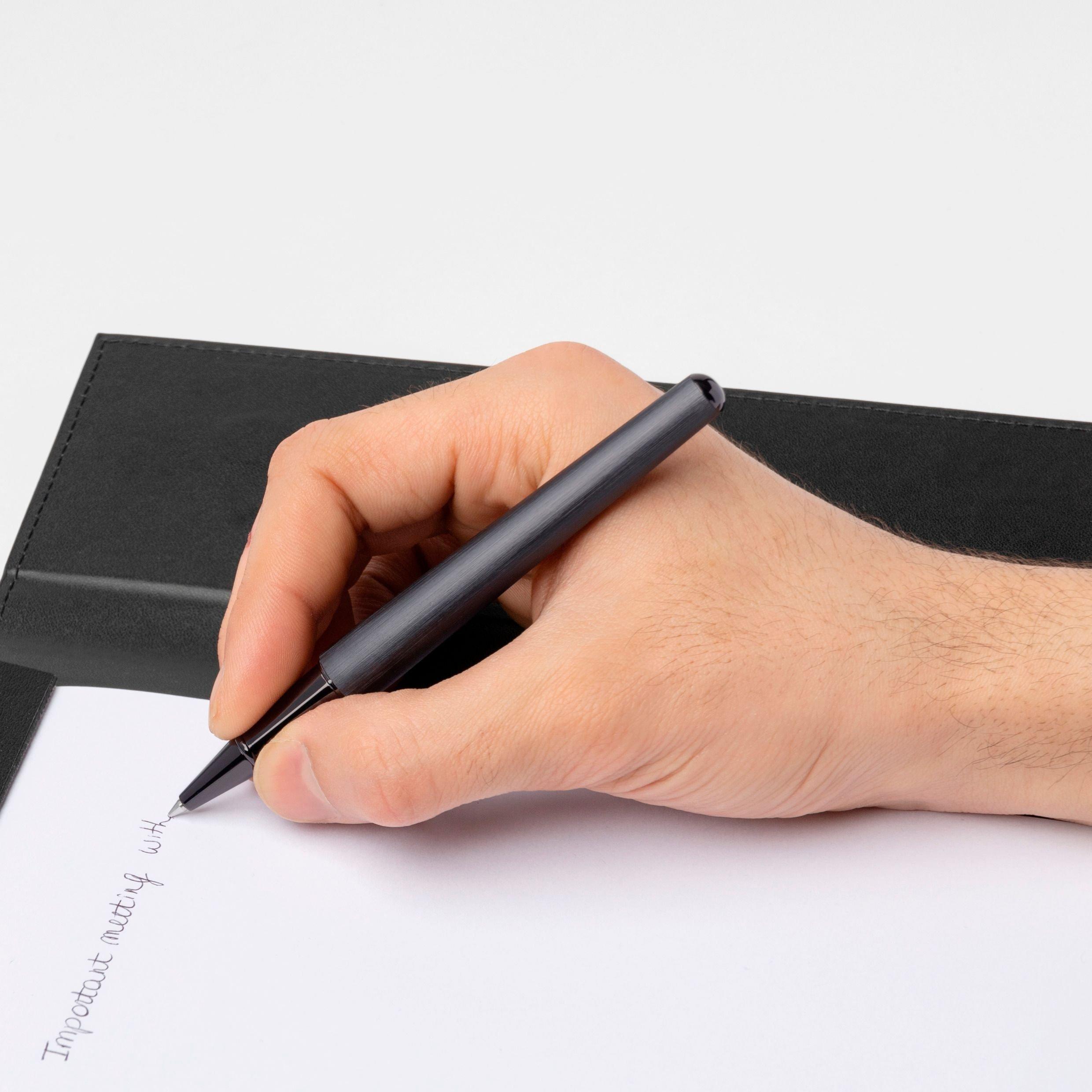 Black - Boss - Men's Rollerball Pen Contour Iconic Brushed Aluminium - 4