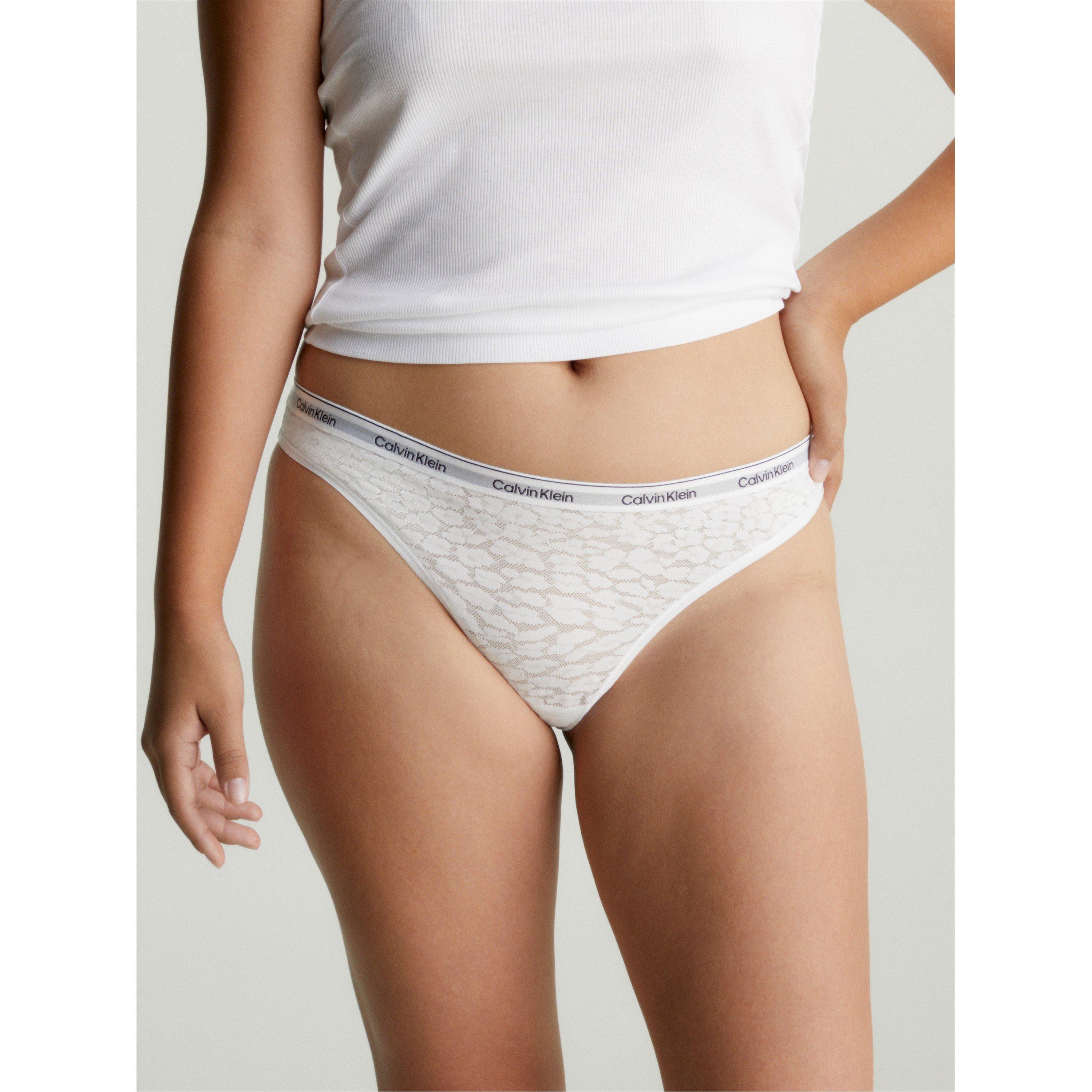 Calvin Klein Women's Lace Brazilian Thong - White - 8 (XS)