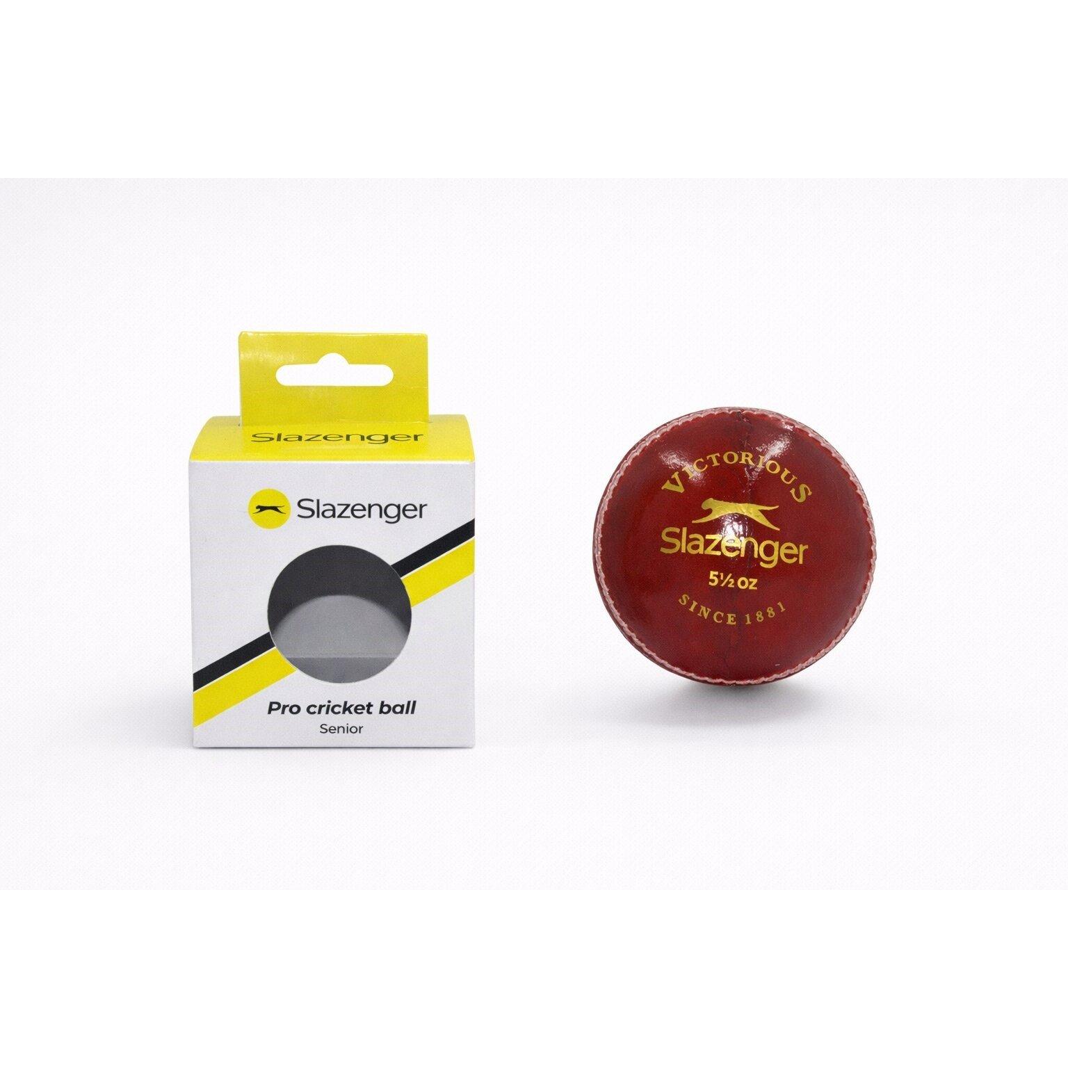 Red - Slazenger - Leather High Visibility Outdoor Cricket Balls