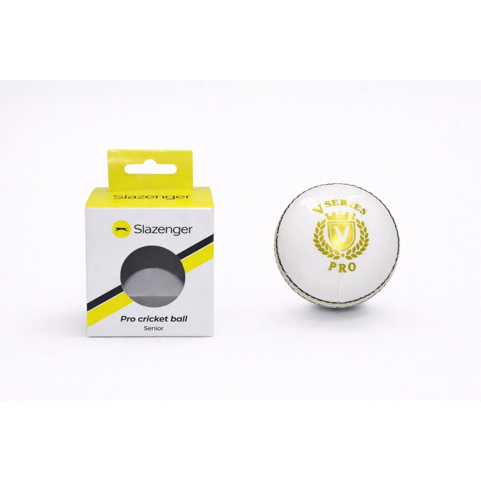 White - Slazenger - High Visibility Leather Outdoor Cricket Ball